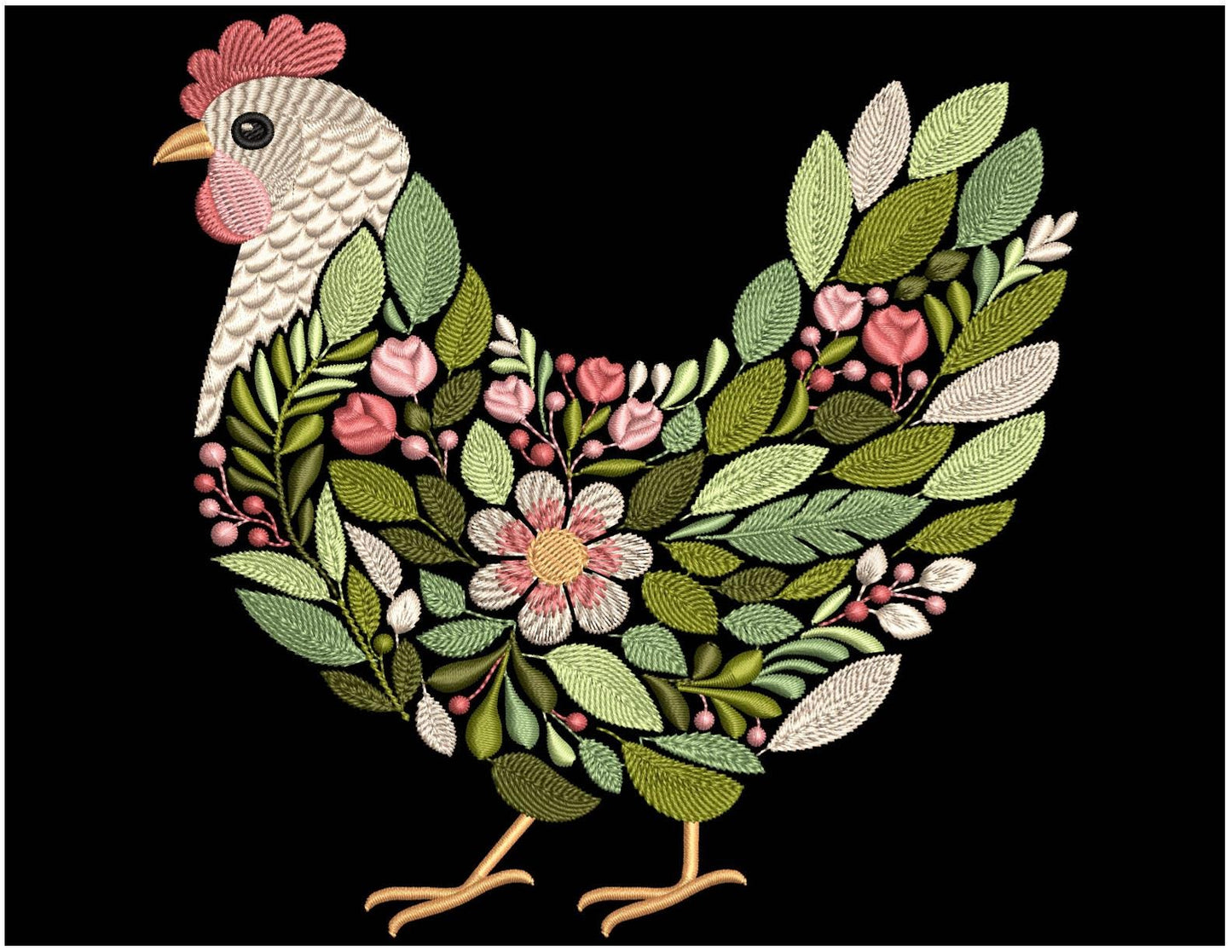 Floral Chicken Embroidery Pattern • Country Farm Hen Design (PDF Pattern)