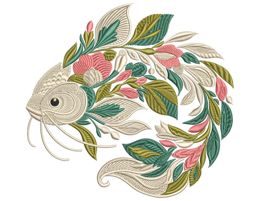 Floral Catfish Embroidery Design – Botanical Machine Embroidery File – Fish Embroidery, Embroidery Fishing, Fish PES DST, Instant Download