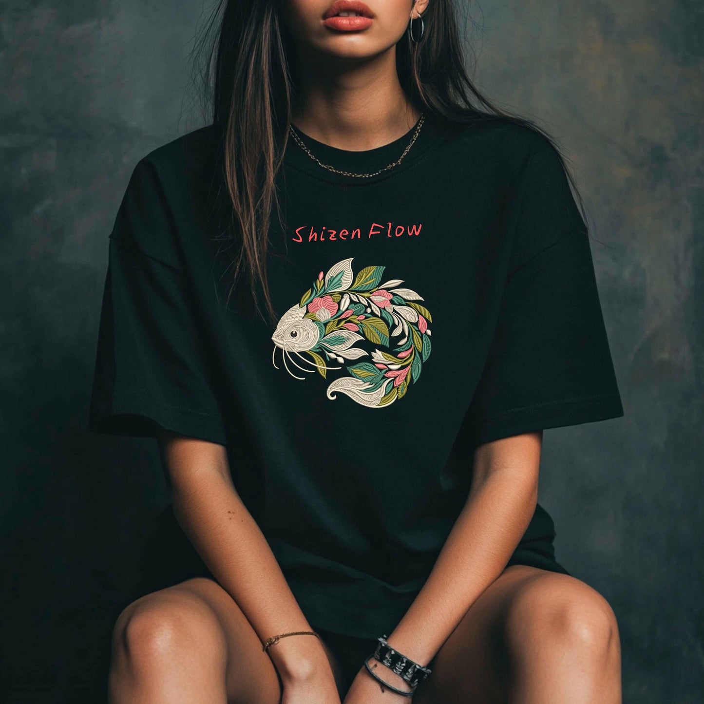 Floral Catfish Embroidery Design – Botanical Machine Embroidery File – Fish Embroidery, Embroidery Fisherman, Fish PES DST, Instant Download