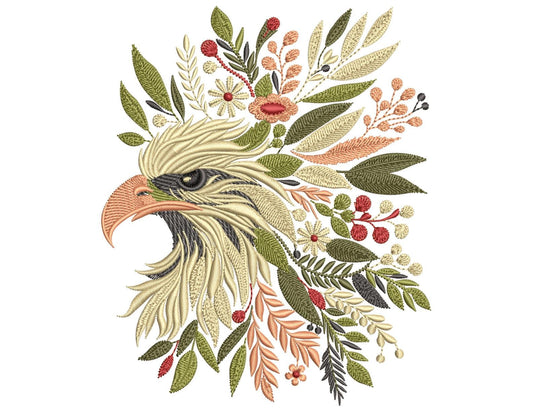 Majestic Eagle Embroidery Design – Floral Eagle Machine Embroidery Pattern, Digital Download – Nature-Inspired File, Bird Embroidery PES DST