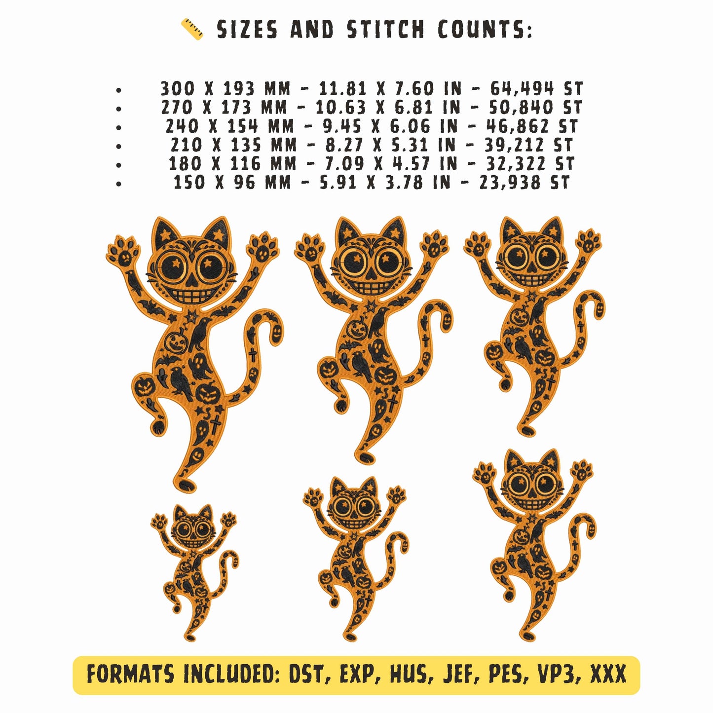 Halloween Cat Machine Embroidery Design, Spooky Cute Skeleton Kitty, Autumn Embroidery PES, Halloween Skeleton Cat Embroidery PES, Cat PES