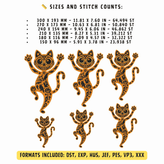 Halloween Cat Machine Embroidery Design, Spooky Cute Skeleton Kitty, Autumn Embroidery PES, Halloween Skeleton Cat Embroidery PES, Cat PES