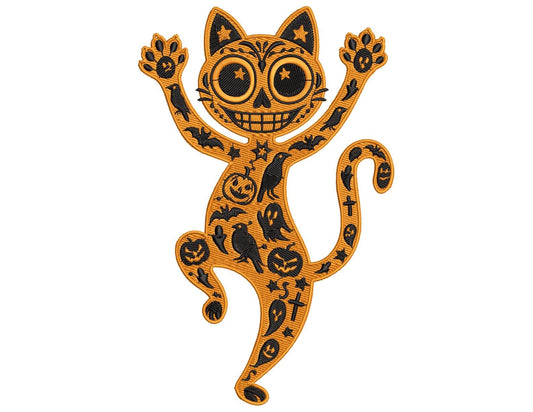 Halloween Cat Machine Embroidery Design, Spooky Cute Skeleton Kitty, Autumn Embroidery PES, Halloween Skeleton Cat Embroidery PES, Cat PES