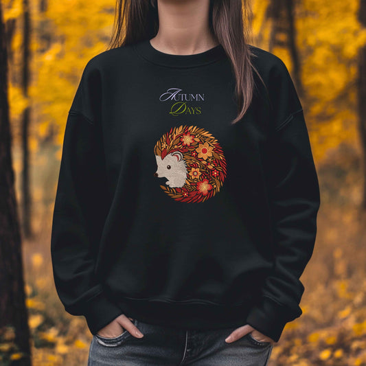 Fall Hedgehog Embroidery Pattern – Seasonal Autumn Design – Cute Animal with Leaves & Flowers, Hedgehog Embroidery Design, Autumn Embroidery