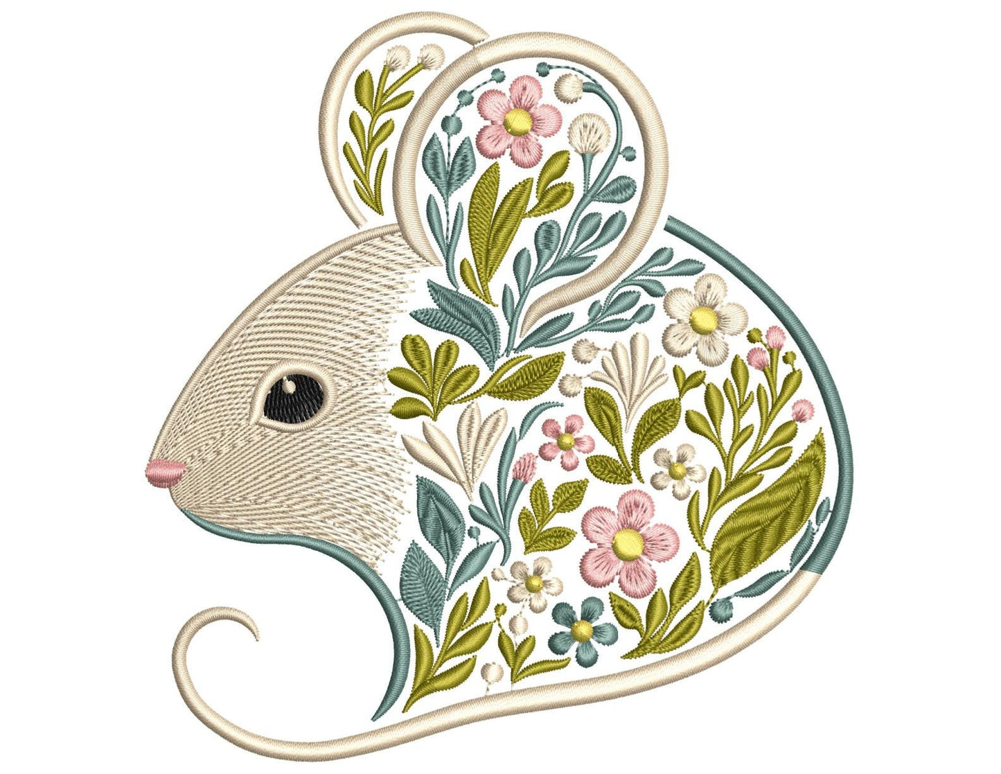 Flower Mouse Embroidery Pattern, Digital Instant Download Design for Machine, Nursery Decor & Gift Ideas, Cute Animal Embroidery, Mouse PES