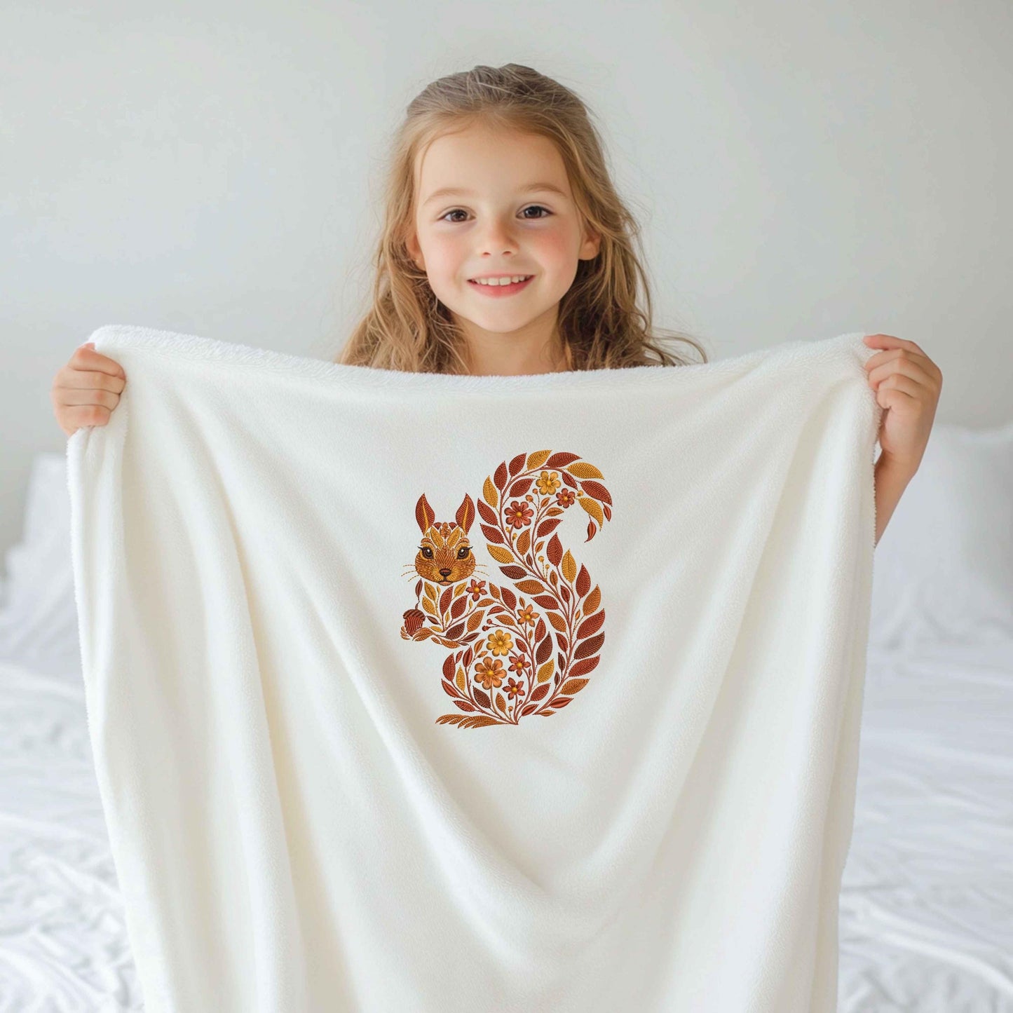 Autumn Squirrel Embroidery Design – Fall Floral Machine Embroidery, Squirrel Pattern PES, Animal Embroidery, Perfect for Fall Projects PES