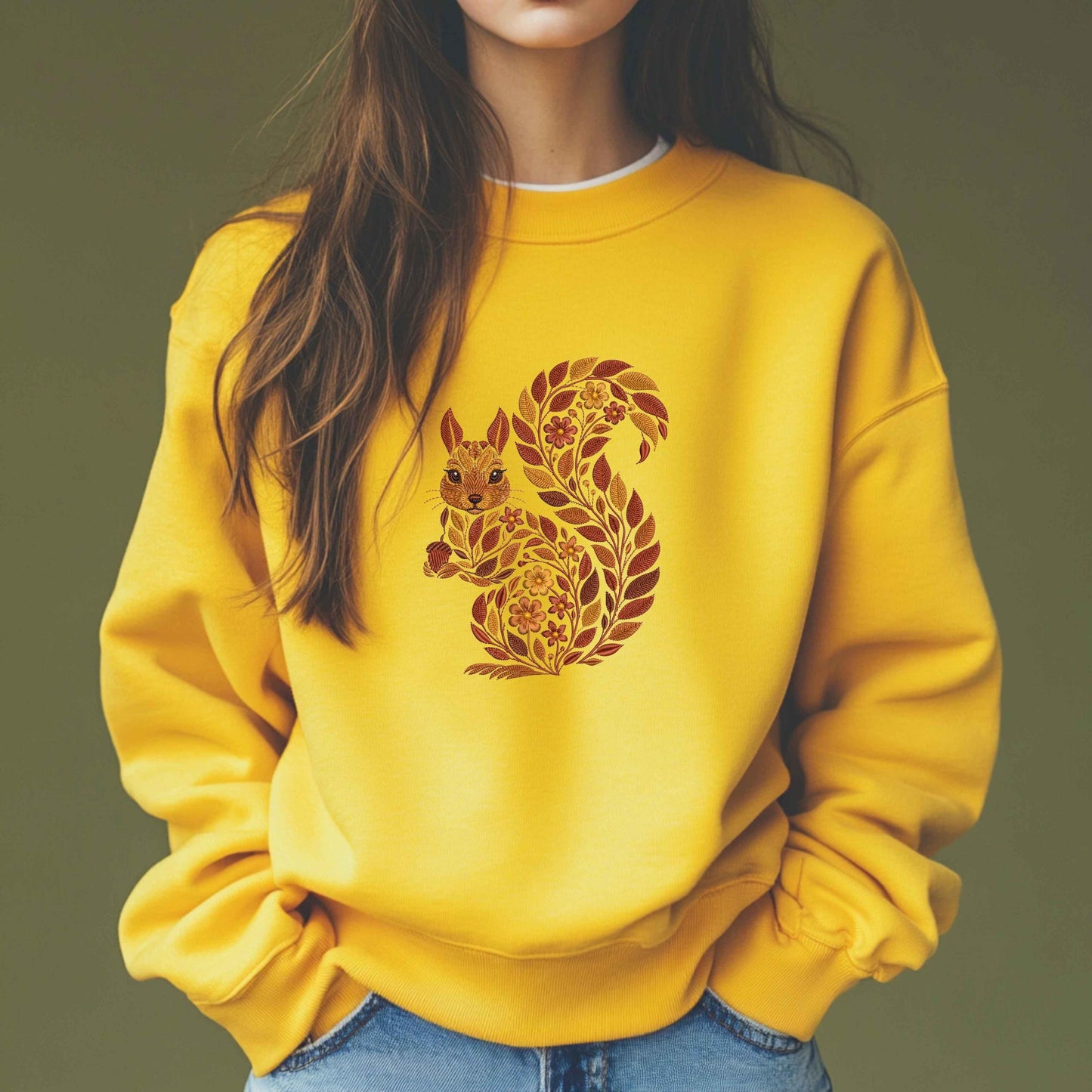 Autumn Squirrel Embroidery Design – Fall Floral Machine Embroidery, Squirrel Pattern PES, Animal Embroidery, Perfect for Fall Projects PES