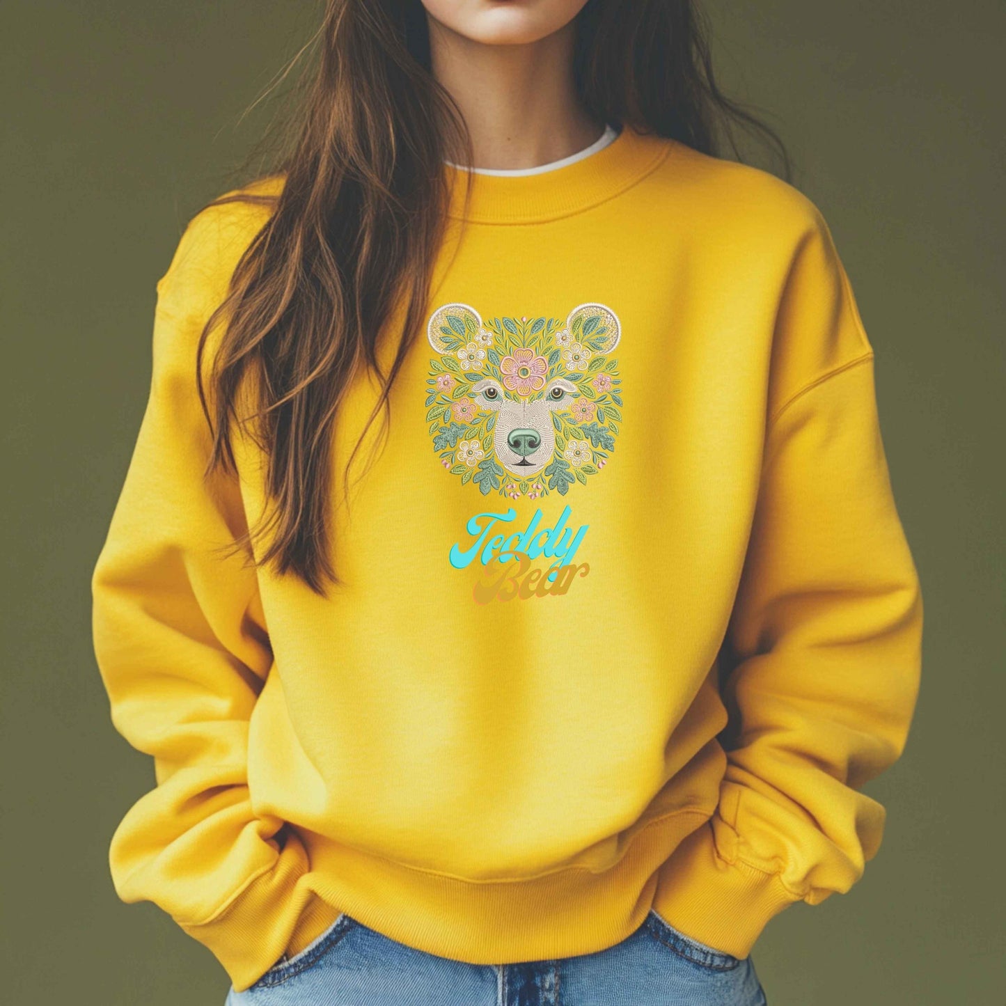 Flower Bear Embroidery Design, Intricate Animal Embroidery design - Unique Nature-Themed Machine Embroidery Pattern - Instant Download PES