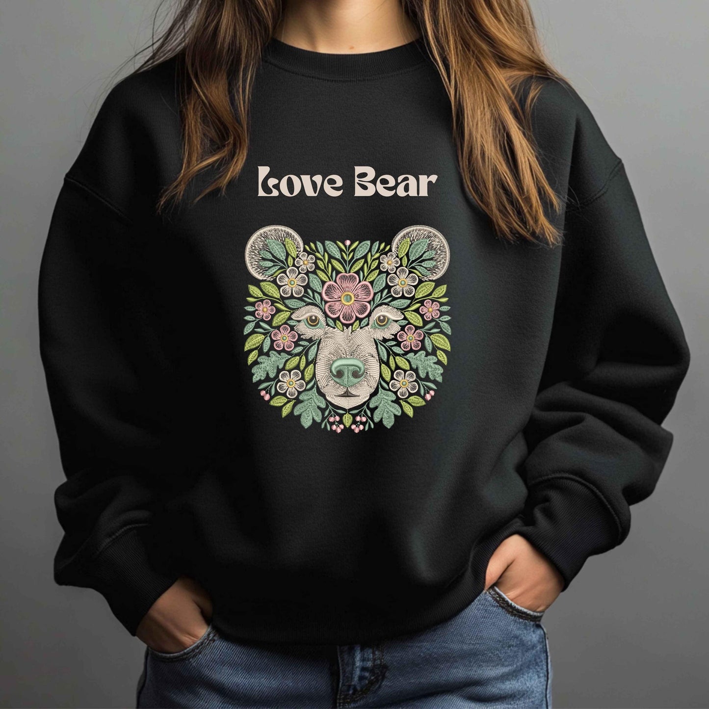 Flower Bear Embroidery Design, Intricate Animal Embroidery design - Unique Nature-Themed Machine Embroidery Pattern - Instant Download PES