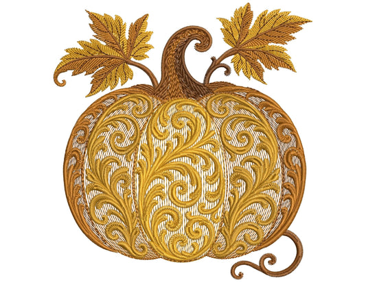 Pumpkin Embroidery for Fall – Autumn Leaves Decorative Pumpkin, Machine Embroidery Pumpkin PES, Autumn Embroidery, Halloween Embroidery PES