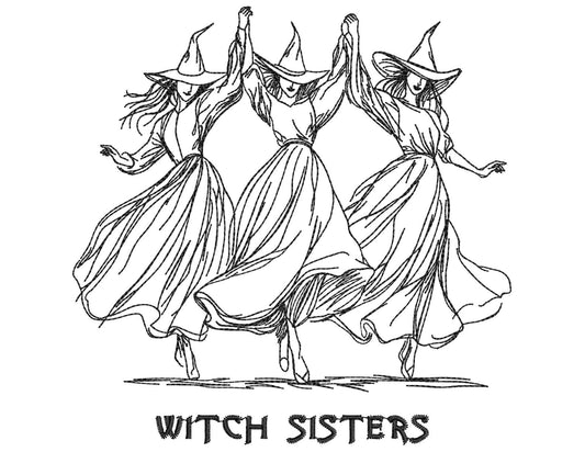 Witch Sisters Halloween Embroidery Design PES – Halloween Art with Witches Dancing for Machine Embroidery, Unique Witches Embroidery DST PES