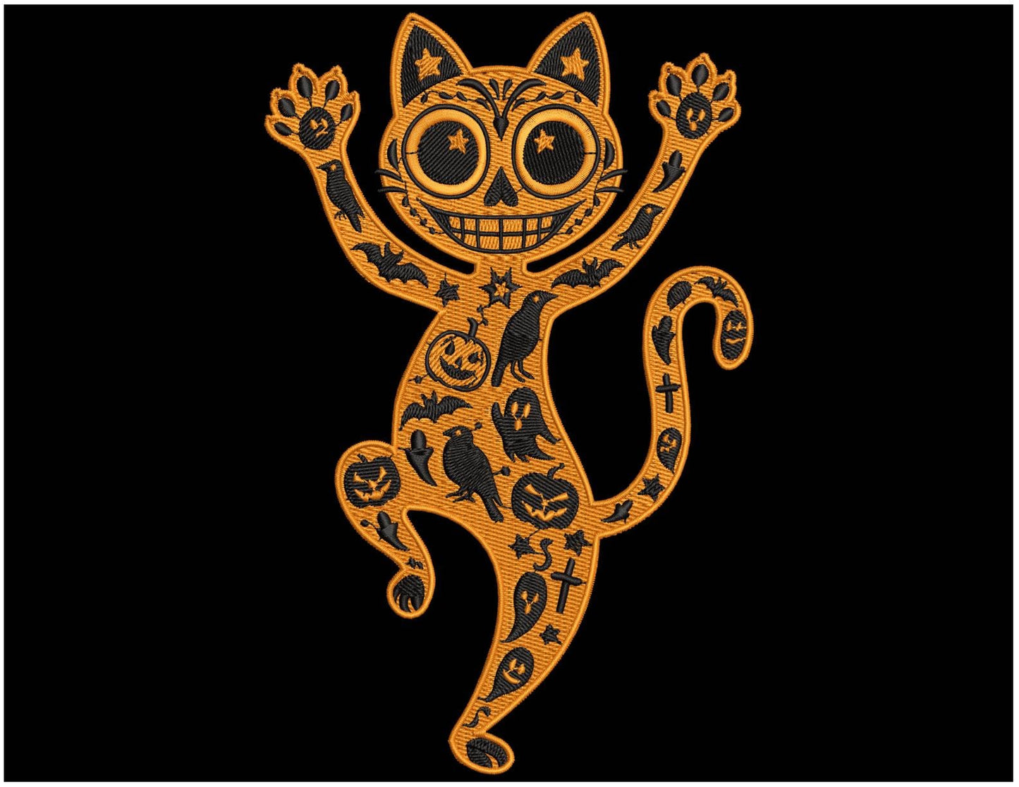 Halloween Cat Machine Embroidery Design, Spooky Cute Skeleton Kitty, Autumn Embroidery PES, Halloween Skeleton Cat Embroidery PES, Cat PES