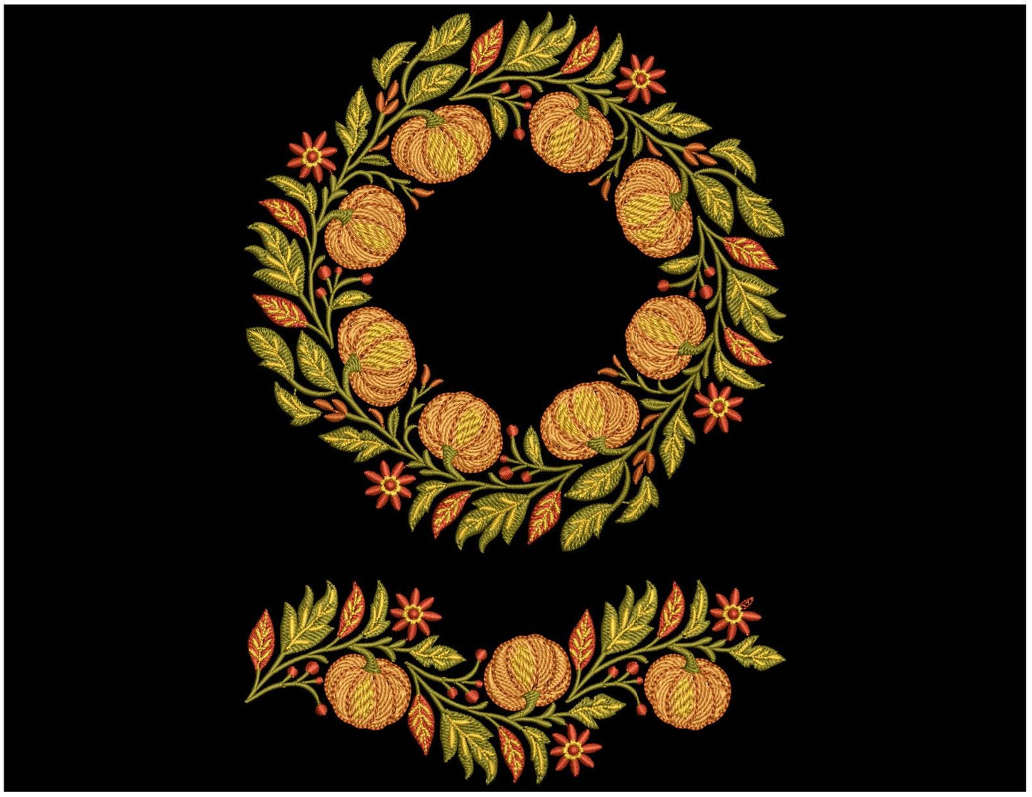 Fall Harvest Pumpkin Wreath, Sprig Embroidery Design for Machine Embroidery - Perfect for Autumn Decorations & Halloween Crafts, PES, EXP