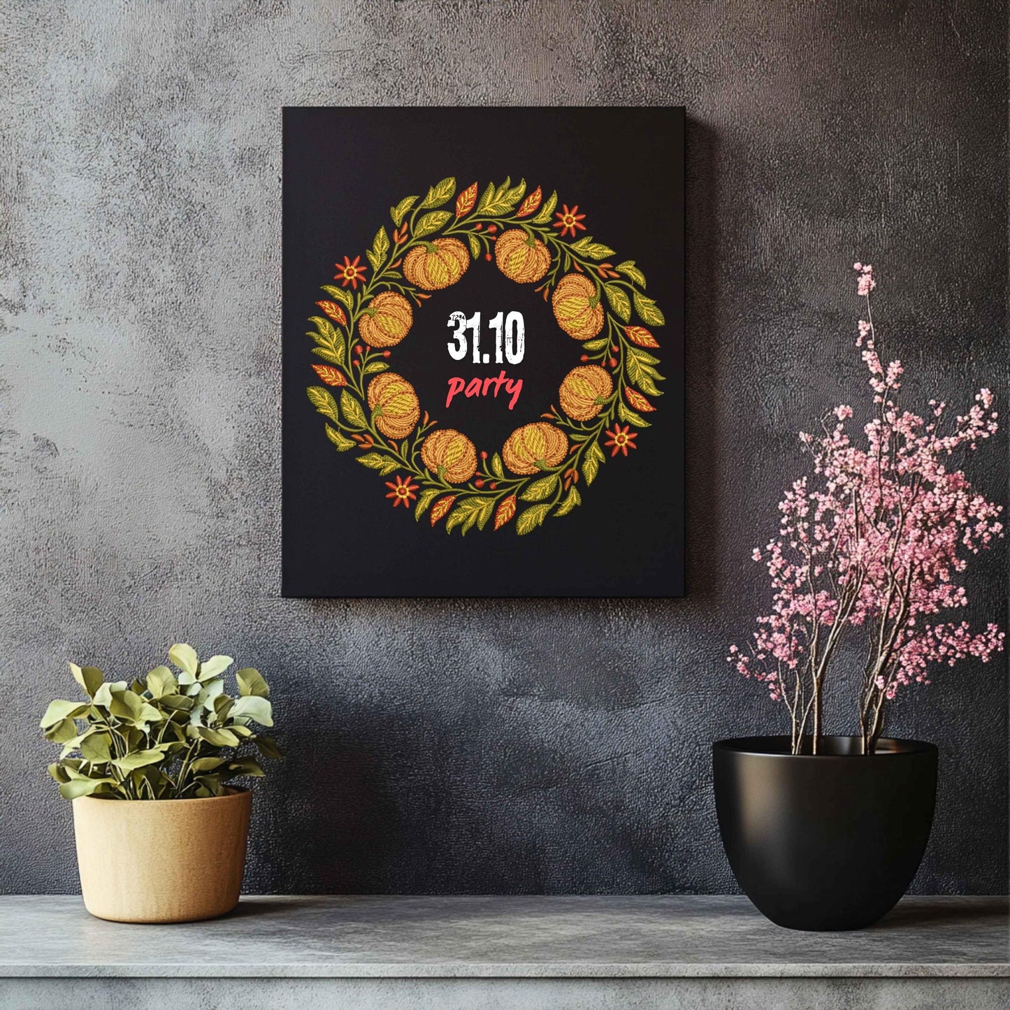 Fall Harvest Pumpkin Wreath, Sprig Embroidery Design for Machine Embroidery - Perfect for Autumn Decorations & Halloween Crafts, PES, EXP