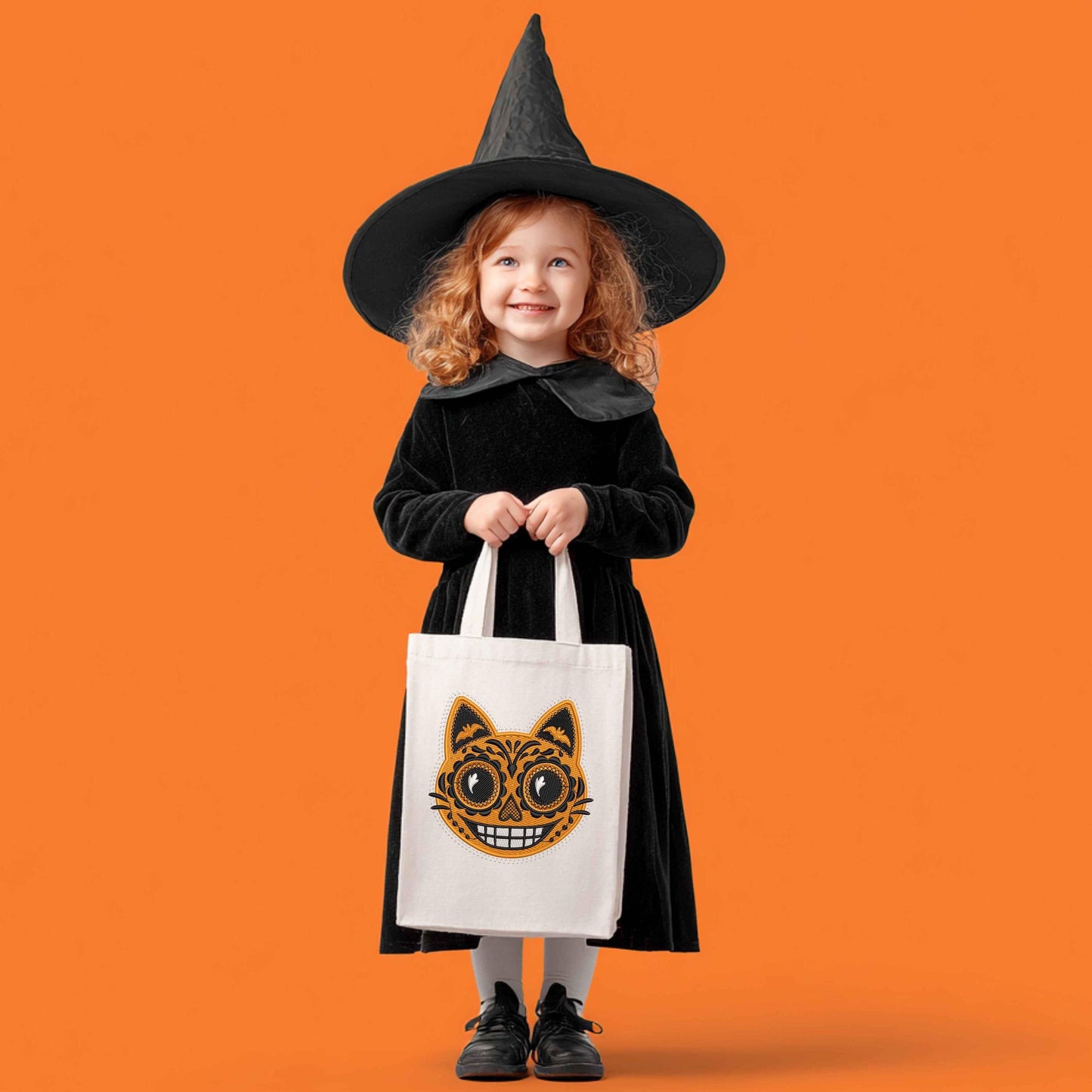 Halloween Cat Head Embroidery Design – Sugar Skull Style Embroidery, Spooky Cat Embroidery PES, Halloween Kitty Head Pattern PES, Kitty Face