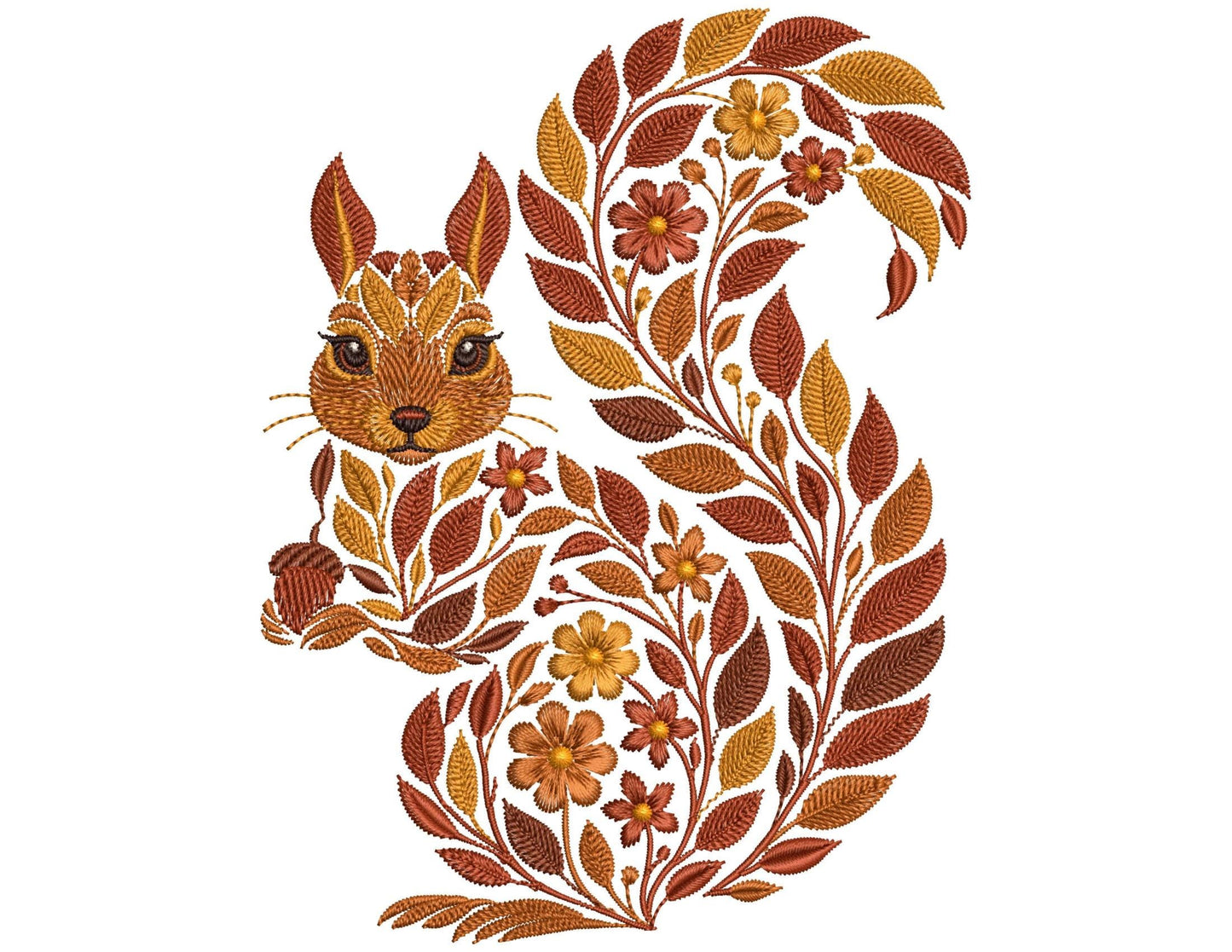 Autumn Squirrel Embroidery Design – Fall Floral Machine Embroidery, Squirrel Pattern PES, Animal Embroidery, Perfect for Fall Projects PES