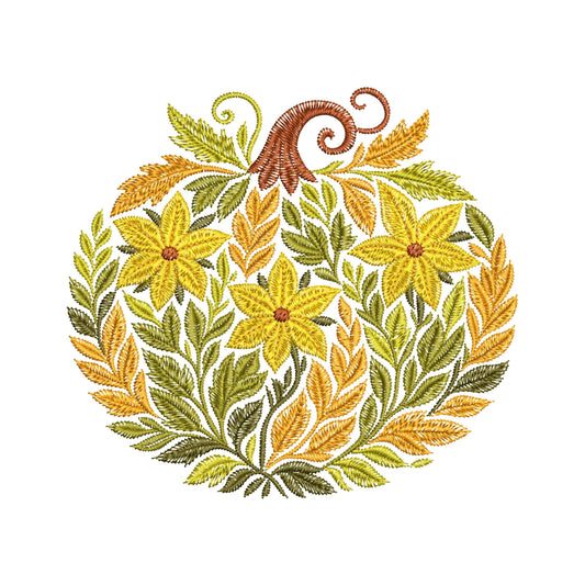 Pumpkin Floral Machine Embroidery Design, Autumn Leaves & Flowers Embroidery, Halloween Embroidery PES, Thanksgiving Embroidery, Pumpkin PES