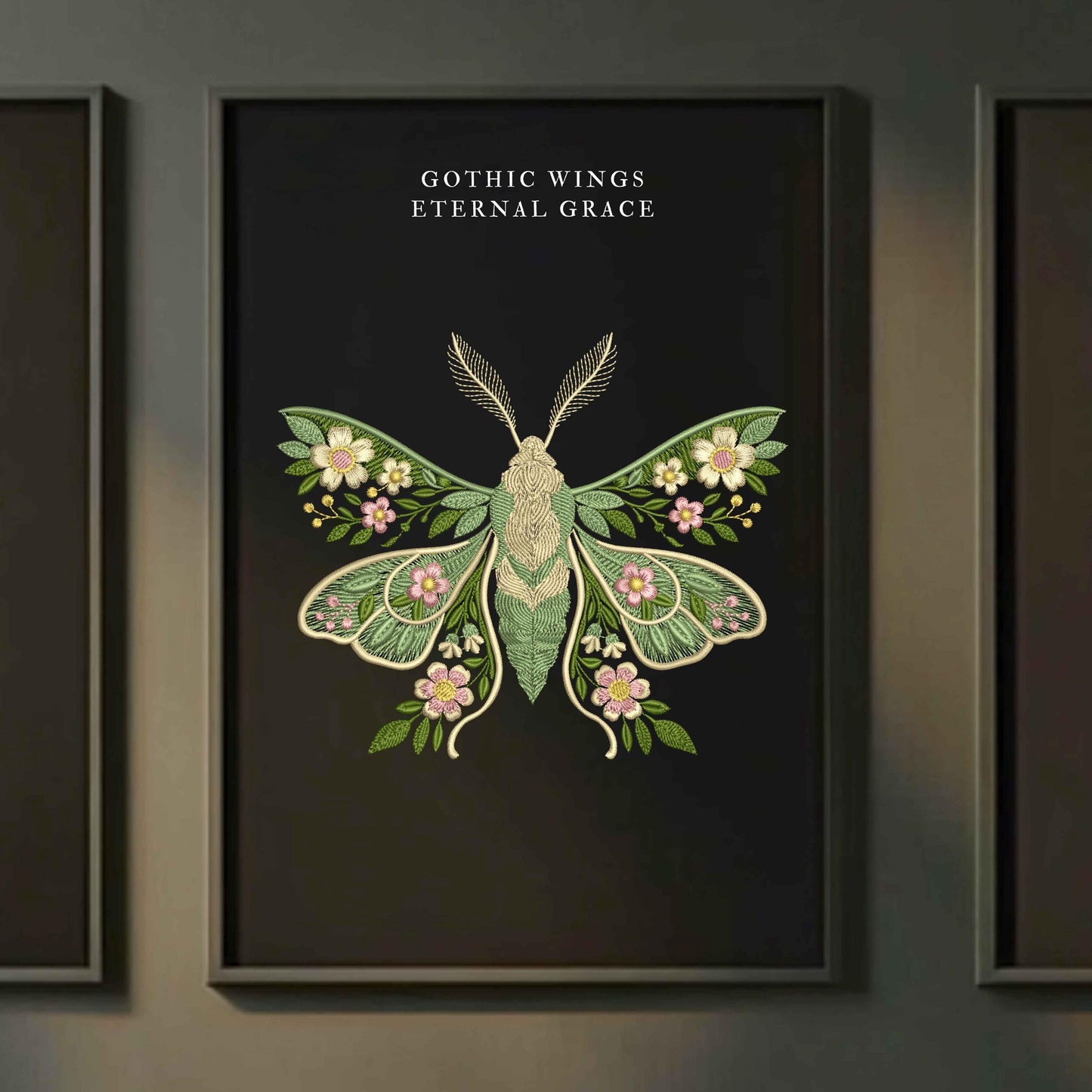 Embroidery Moon Moth with flowers, Nature insect design in 6 sizes, Luna Moth Flower Embroidery Design, Moth Pattern PES, Insect Embroidery