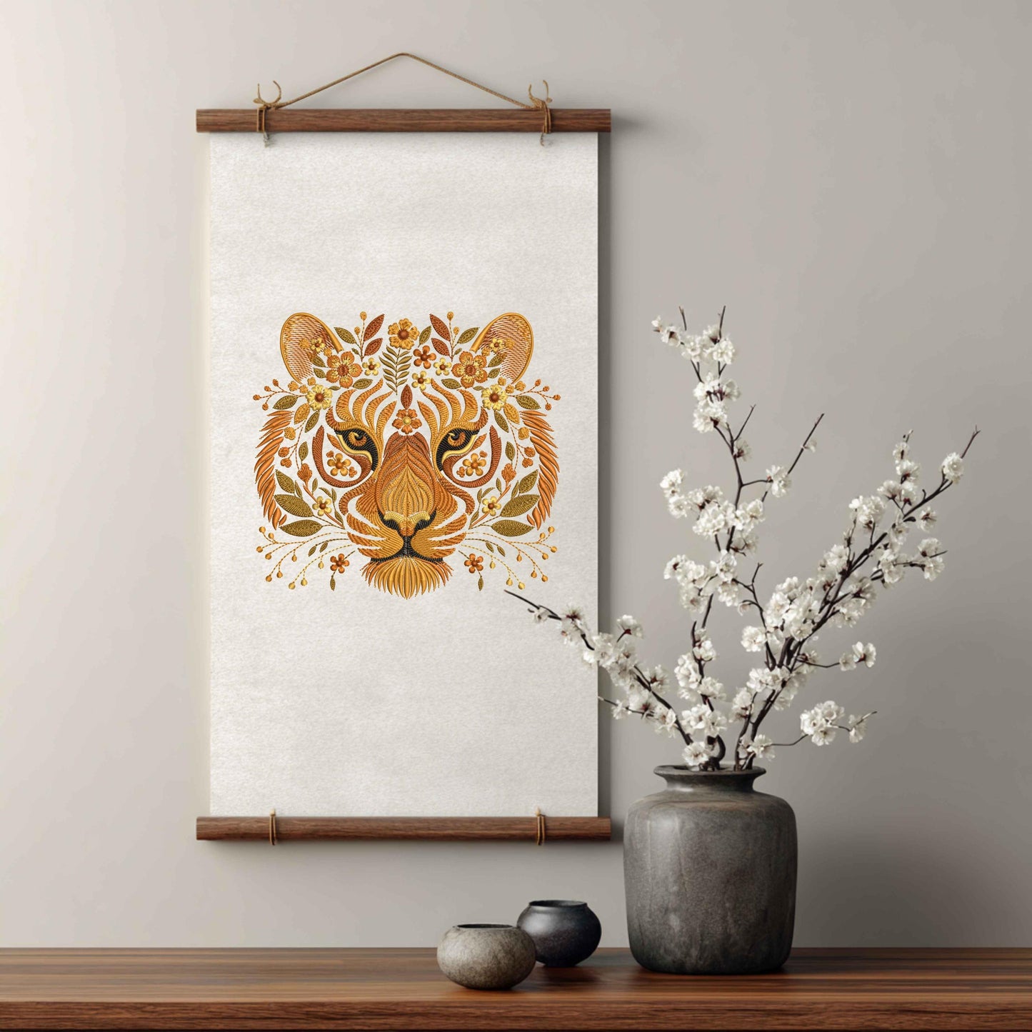 Autumn Tiger Embroidery, Elegant Floral Tiger Design, Fall Embroidery PES, Perfect for Fall Projects, Floral Tiger Pattern, Tiger PES File