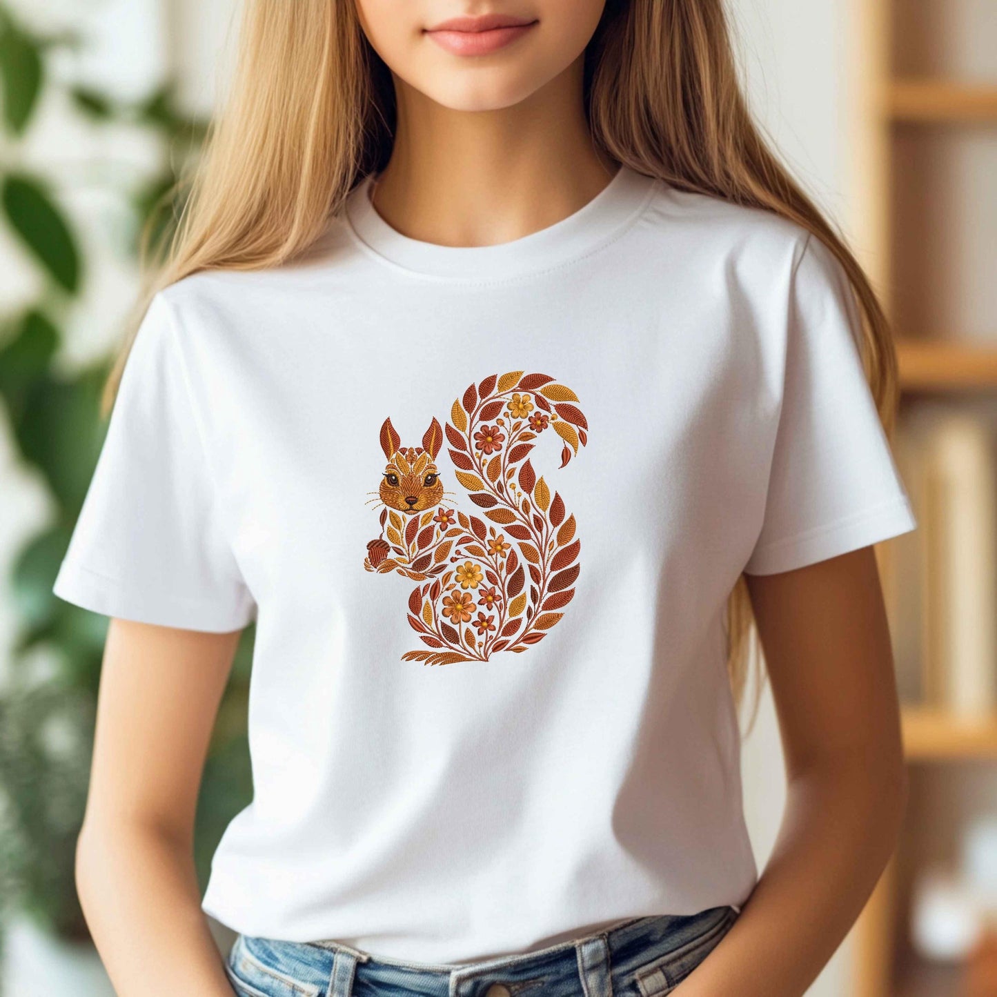 Autumn Squirrel Embroidery Design – Fall Floral Machine Embroidery, Squirrel Pattern PES, Animal Embroidery, Perfect for Fall Projects PES