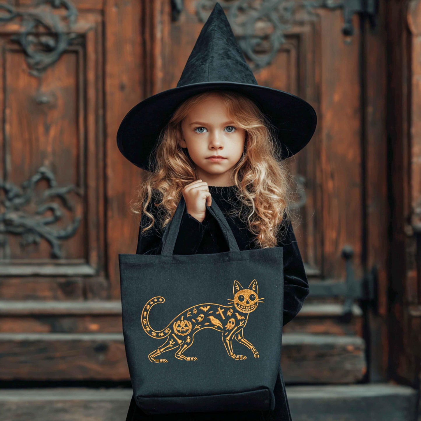 Halloween Skeleton Cat Embroidery Design, Spooky Jack-O'-Lantern Ghost Cat Pattern, Pumpkin Bat Design for Halloween Stitch Projects PES DST