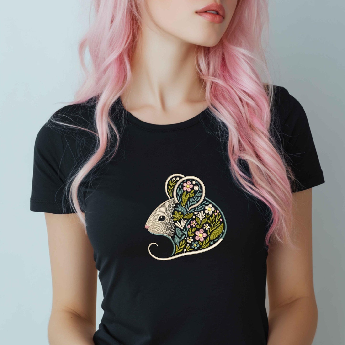 Flower Mouse Embroidery Pattern, Digital Instant Download Design for Machine, Nursery Decor & Gift Ideas, Cute Animal Embroidery, Mouse PES