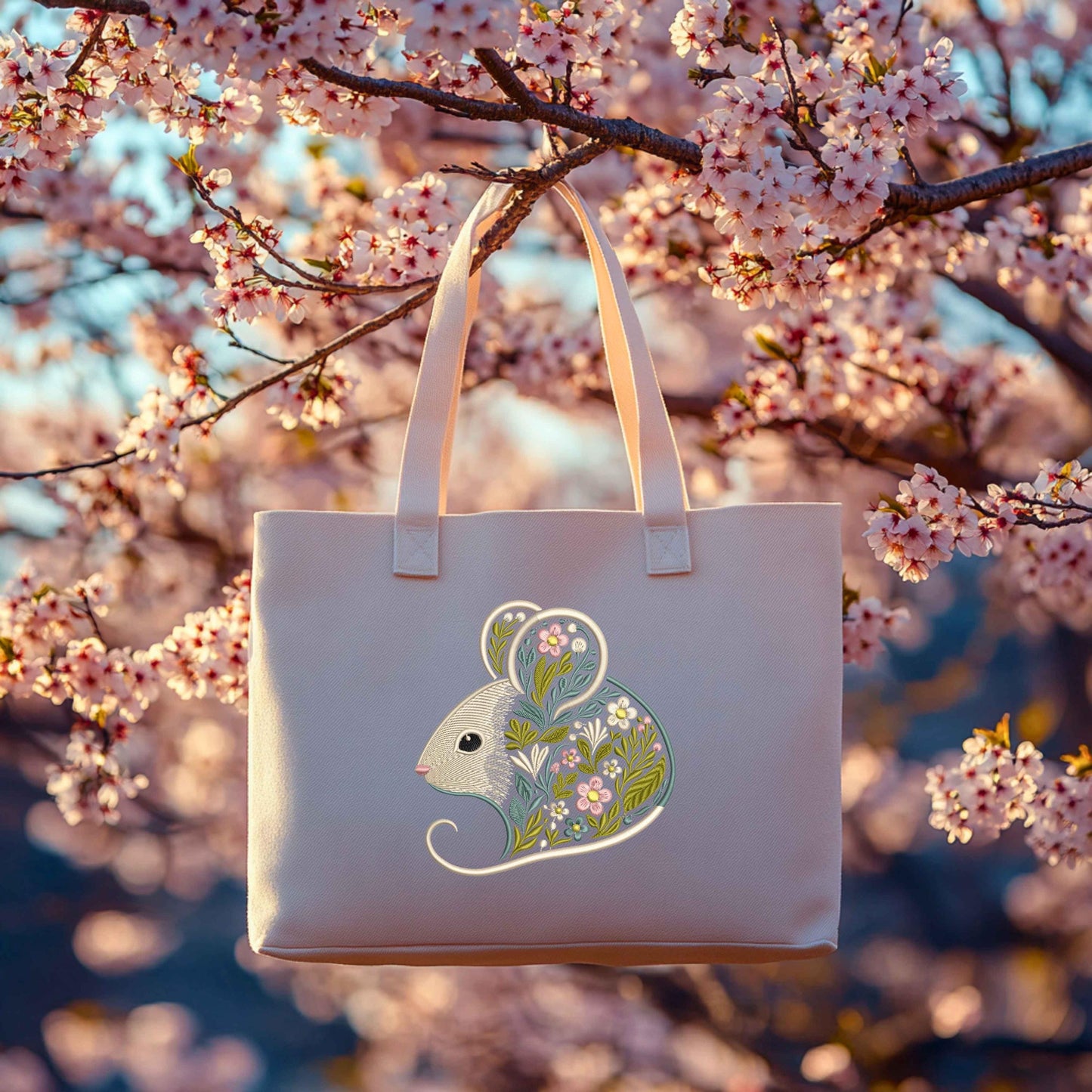 Flower Mouse Embroidery Pattern, Digital Instant Download Design for Machine, Nursery Decor & Gift Ideas, Cute Animal Embroidery, Mouse PES