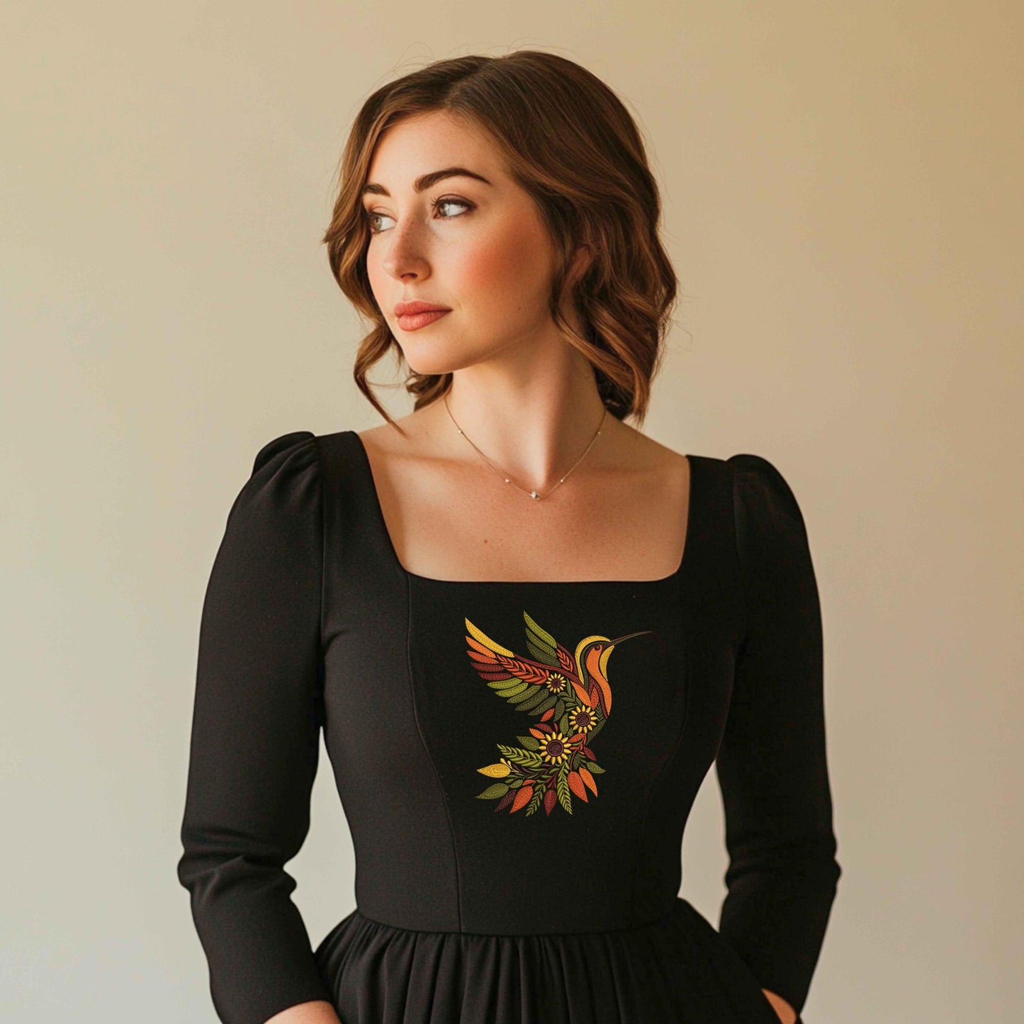 Fall-Inspired Hummingbird Embroidery Design With Sunflowers, Autumn Embroidery Perfect for Fall Crafts & Gifts, Bird Embroidery Pattern PES