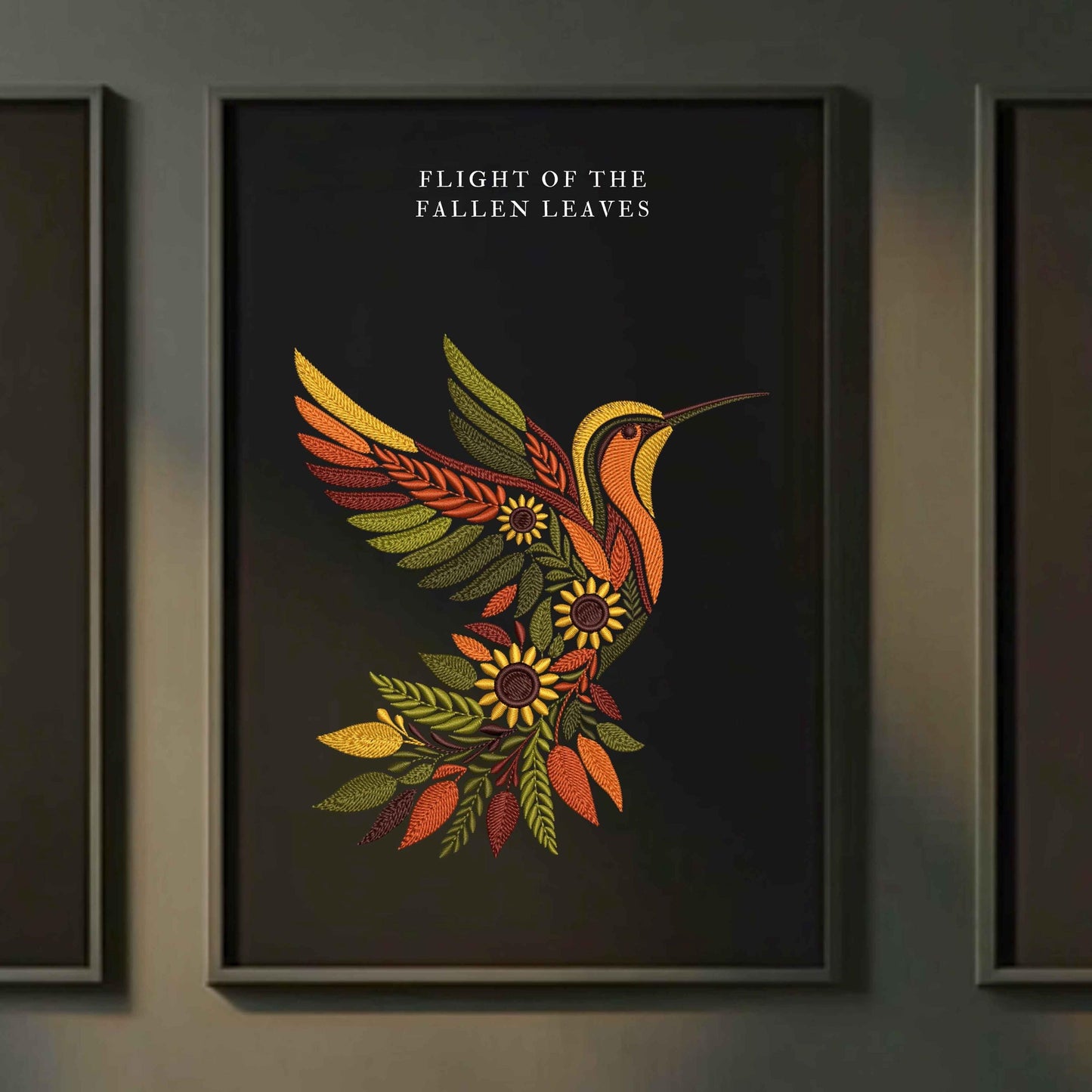 Fall-Inspired Hummingbird Embroidery Design With Sunflowers, Autumn Embroidery Perfect for Fall Crafts & Gifts, Bird Embroidery Pattern PES