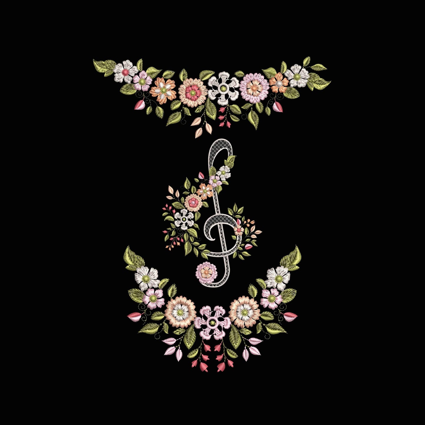 Floral Embroidery Set - Flower Branch, Corner, Treble Clef Designs for Clothing, Home Decor, and Gifts! Beautiful Machine Embroidery Files