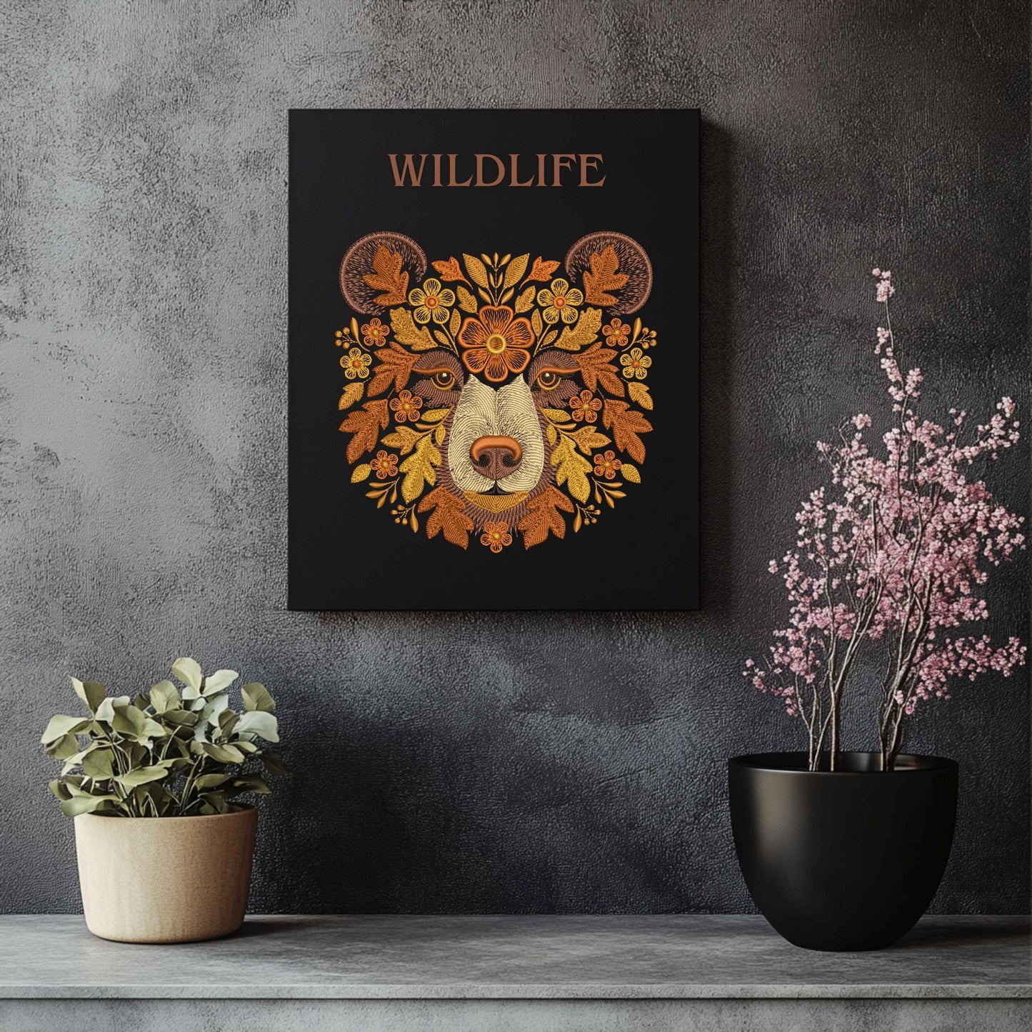 Autumn Bear Embroidery Design - Woodland Animal Face with Fall Leaves, Fall Bear Head Machine Embroidery Pattern PES, Animal Embroidery PES