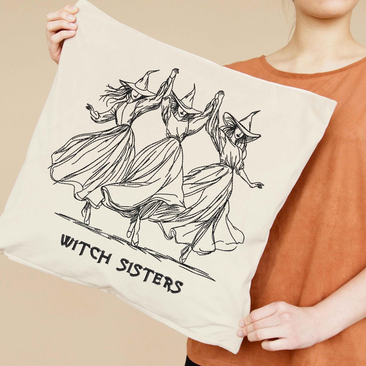 Witch Sisters Halloween Embroidery Design PES – Halloween Art with Witches Dancing for Machine Embroidery, Unique Witches Embroidery DST PES