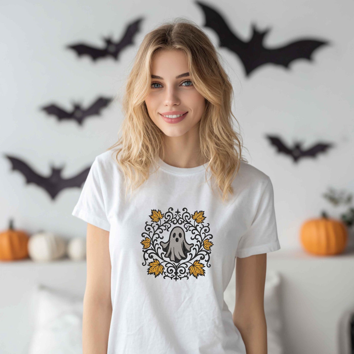 Spooky Autumn Spirit Ghost Embroidery Design, Halloween Ghost, Machine Embroidery for Fall Projects, Ghost Pattern PES, Halloween Embroidery