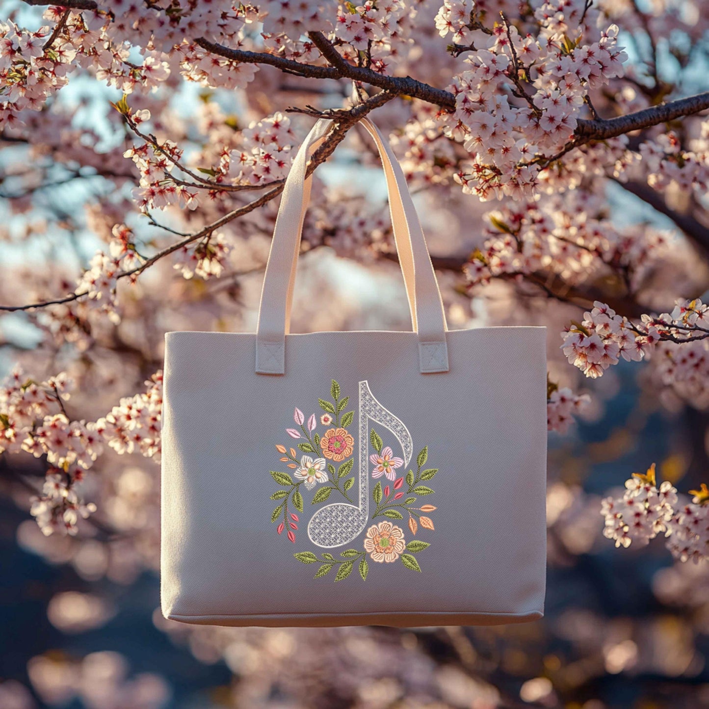 Elegant Floral Music Note Embroidery Design, Music Note Embroidery Pattern, Musical Gift Idea, Boho Embroidery, Note PES, Instant Download