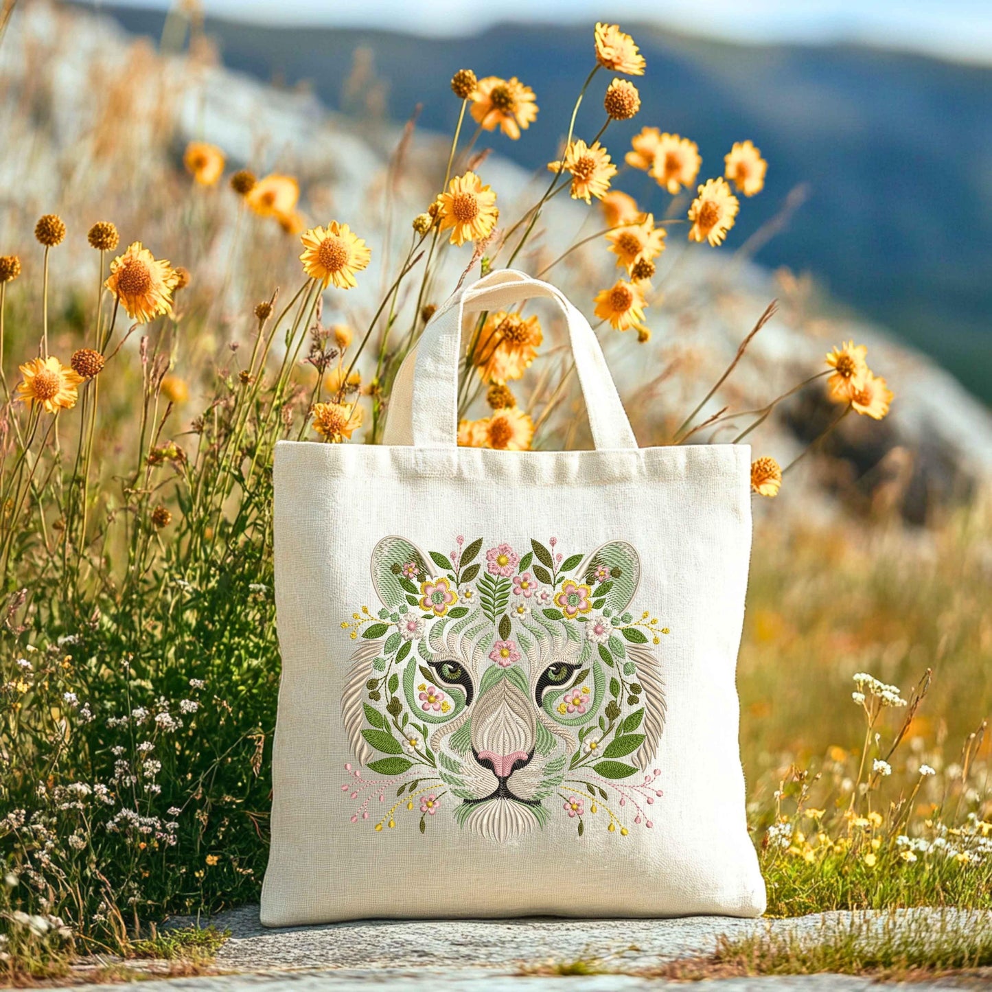 Floral Tiger Embroidery Design – Machine Embroidery, Jungle Tiger with Leaves Flowers, Instant Download for Apparel Decor, Tiger Pattern PES