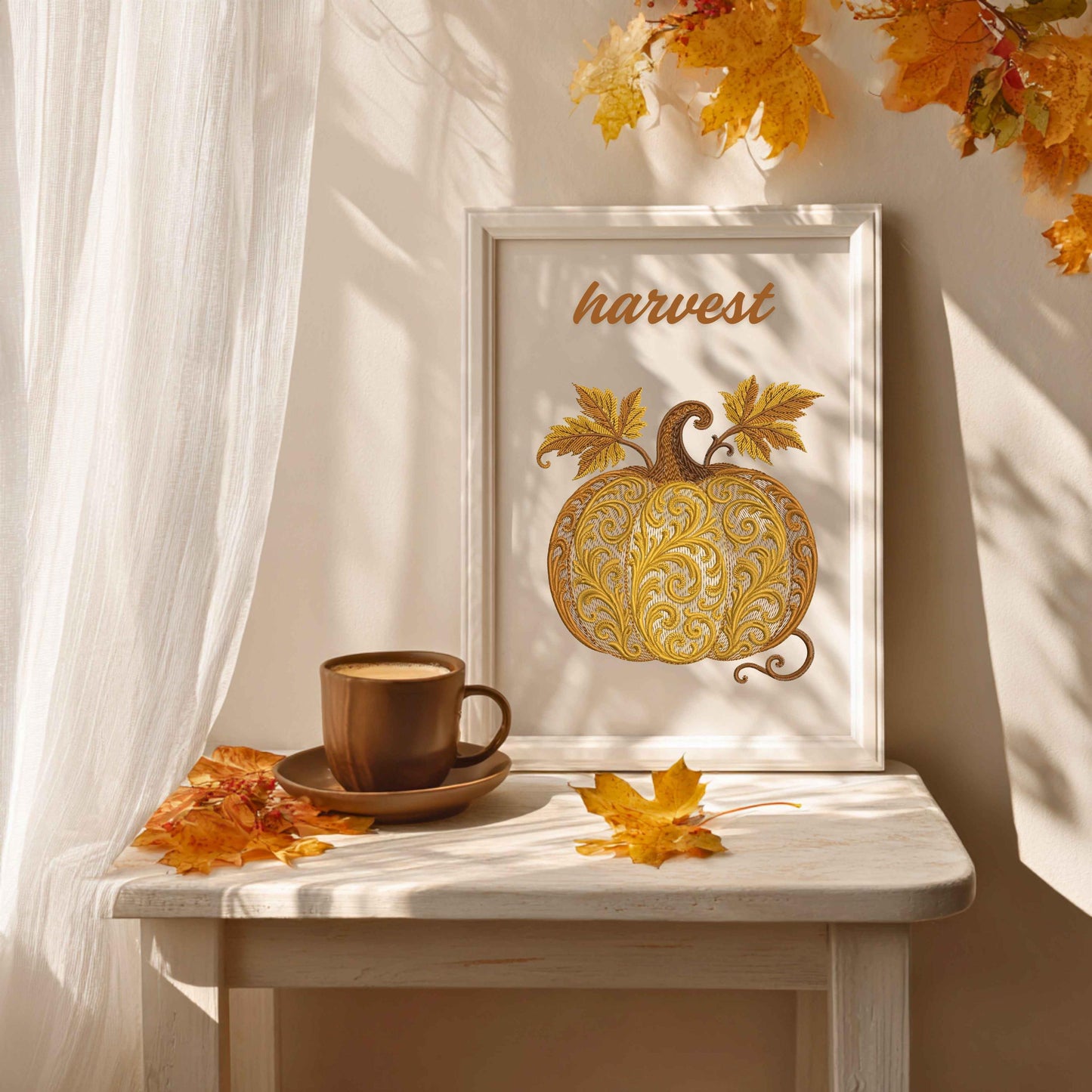 Pumpkin Embroidery for Fall – Autumn Leaves Decorative Pumpkin, Machine Embroidery Pumpkin PES, Autumn Embroidery, Halloween Embroidery PES