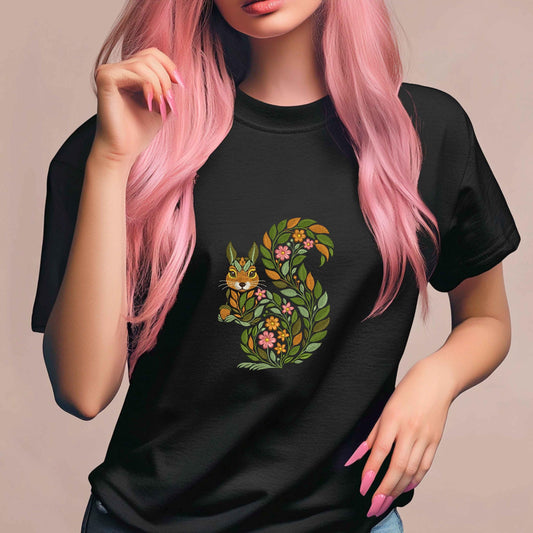 Floral Squirrel Machine Embroidery Design, Floral and Botanical Embroidery, Autumn Squirrel with Acorn Embroidery Pattern for Fall Decor PES