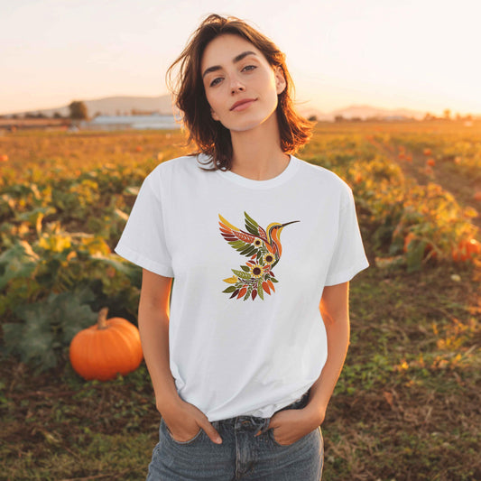 Fall-Inspired Hummingbird Embroidery Design With Sunflowers, Autumn Embroidery Perfect for Fall Crafts & Gifts, Bird Embroidery Pattern PES