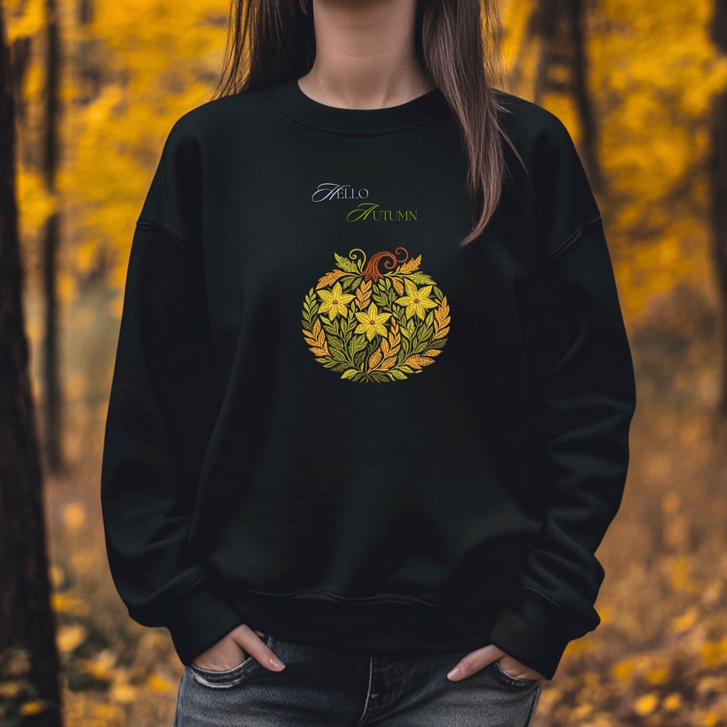 Pumpkin Floral Machine Embroidery Design, Autumn Leaves & Flowers Embroidery, Halloween Embroidery PES, Thanksgiving Embroidery, Pumpkin PES