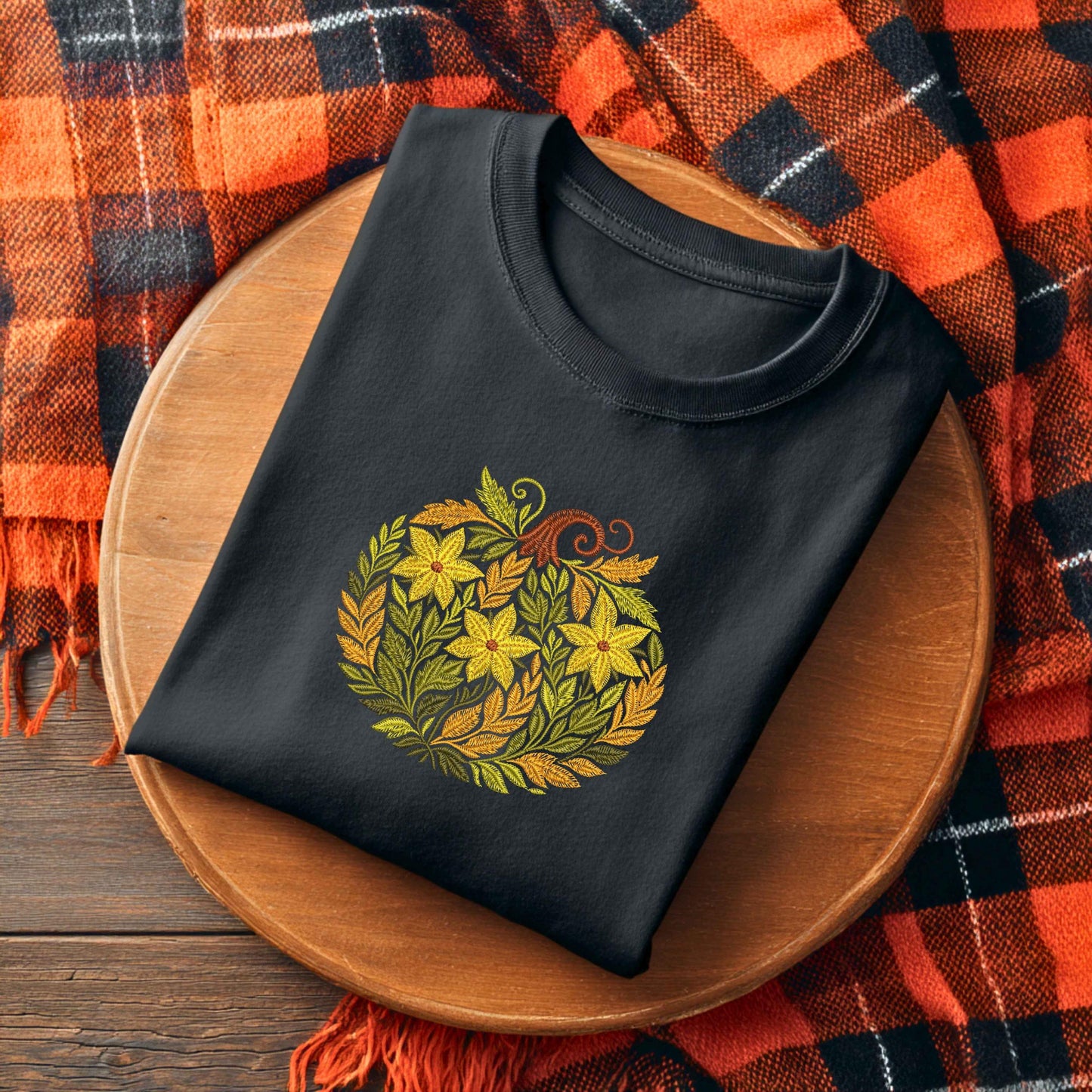 Pumpkin Floral Machine Embroidery Design, Autumn Leaves & Flowers Embroidery, Halloween Embroidery PES, Thanksgiving Embroidery, Pumpkin PES