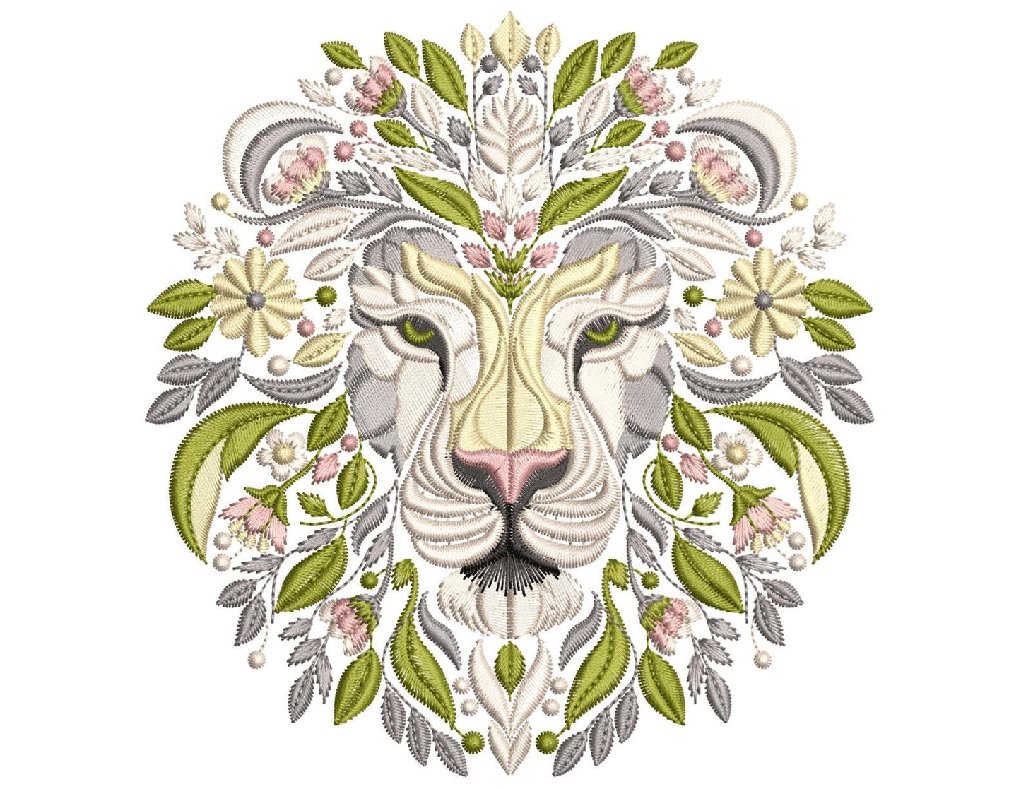 Boho Floral Lion Embroidery Pattern: Hand Stitch PDF