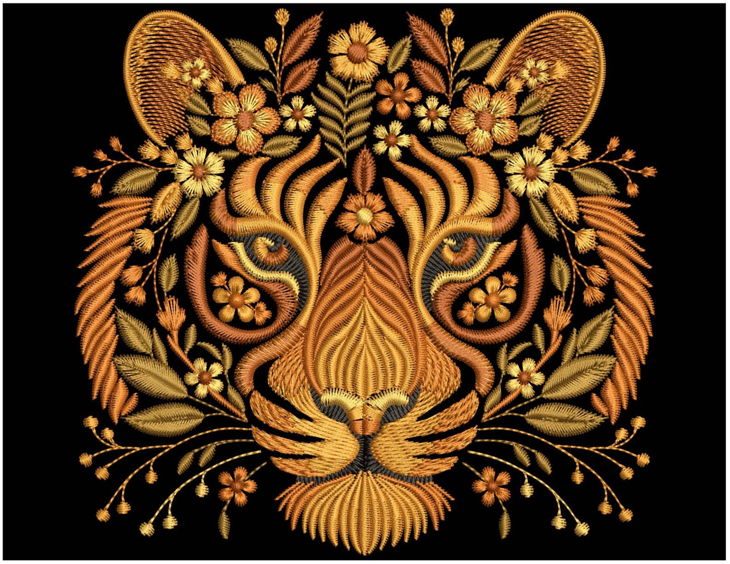 Autumn Tiger Hand Embroidery Pattern: DIY Needlework (Digital PDF PNG)