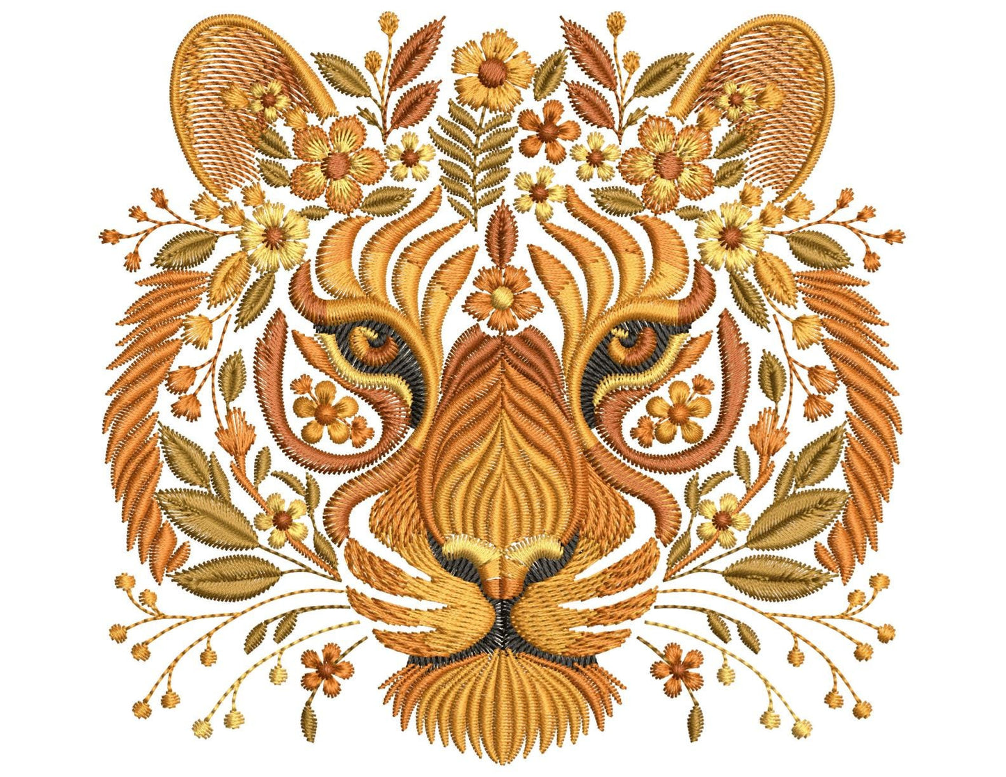 Autumn Tiger Hand Embroidery Pattern: DIY Needlework (Digital PDF PNG)