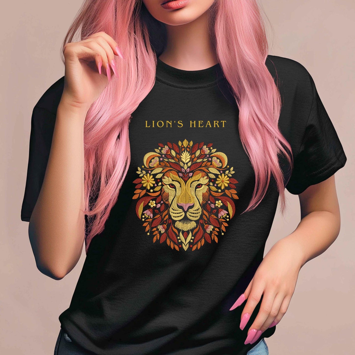 Autumn Lion Embroidery Design PES, Botanical King of the Jungle, Fall-Inspired Embroidery File for Your Creations, Embroidery Pattern Lion