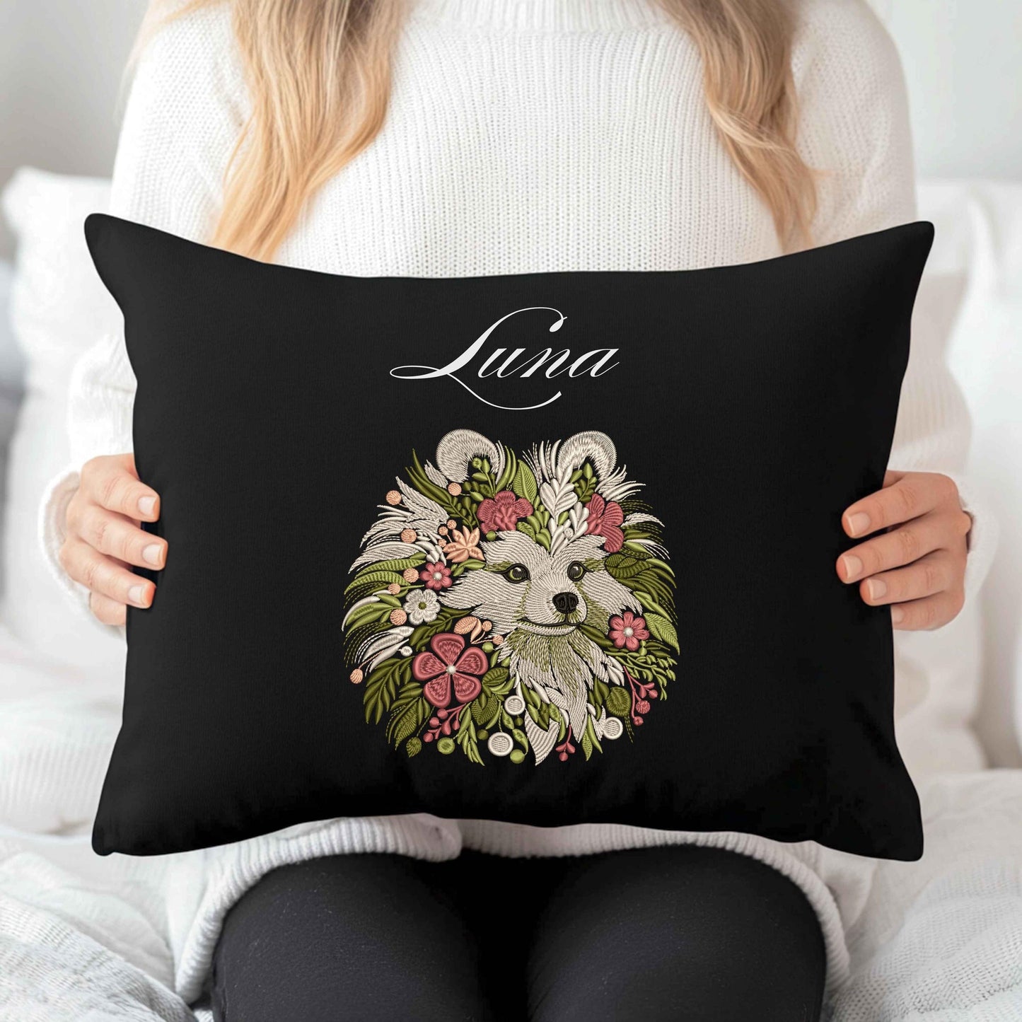 Pomeranian Dog Machine Embroidery Design, Floral Spitz Embroidery, Animal Pattern, Pomeranian Pattern PES, Digital Download 4x4 Hoop 6 sizes