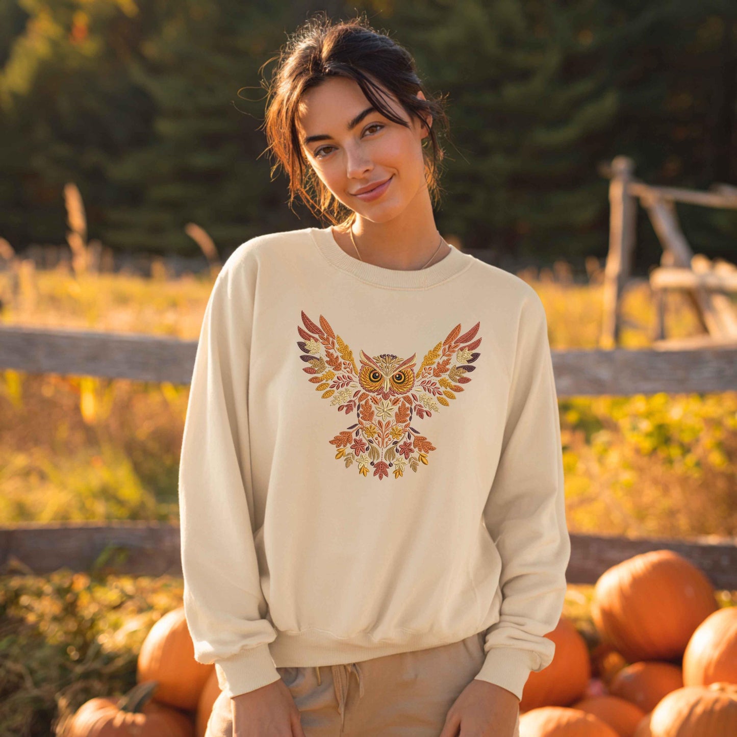 Autumn Owl Machine Embroidery Design, Fall Owl Pattern, Thanksgiving Embroidery, Bird Embroidery, Woodland Owl Fall Embroidery PES DST VP3