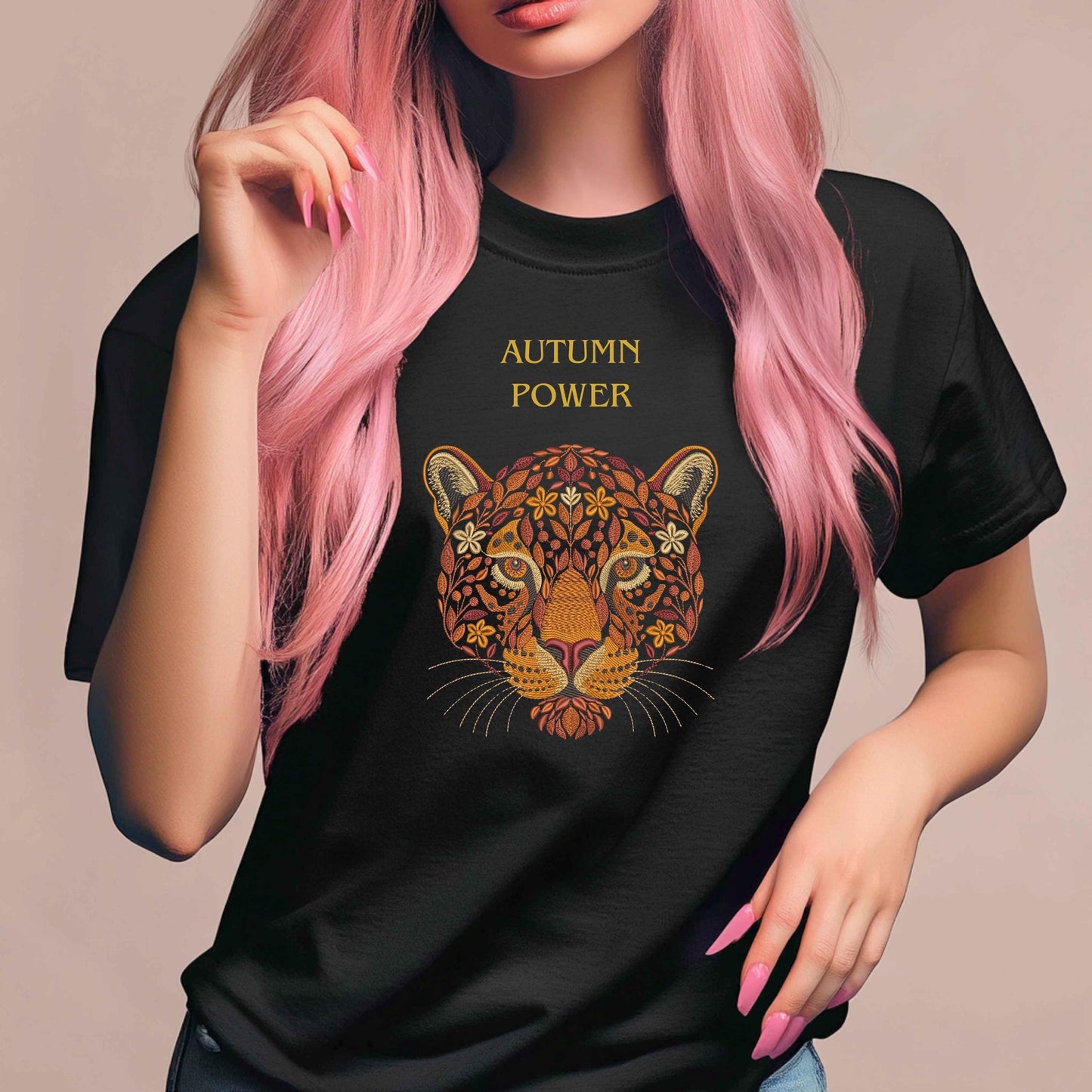 Autumn Jaguar Machine Embroidery Design, Floral Wild Cat Machine Embroidery Pattern PES, Wild Jaguar Head Embroidery, Animal Embroidery PES