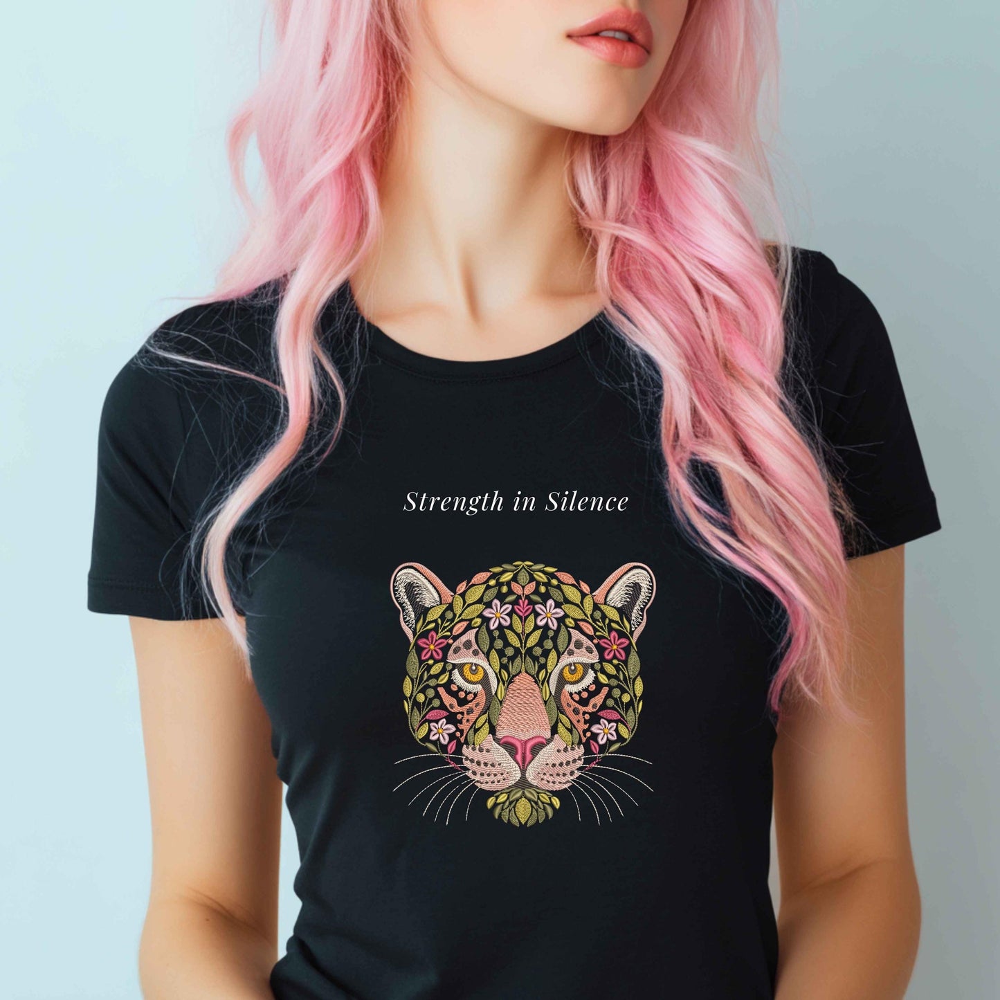 Floral Jaguar Machine Embroidery Design, Wild Big Cat Leaf Embroidery Pattern PES, Nature Animal Embroidery, Jungle Embroidery File DST JEF