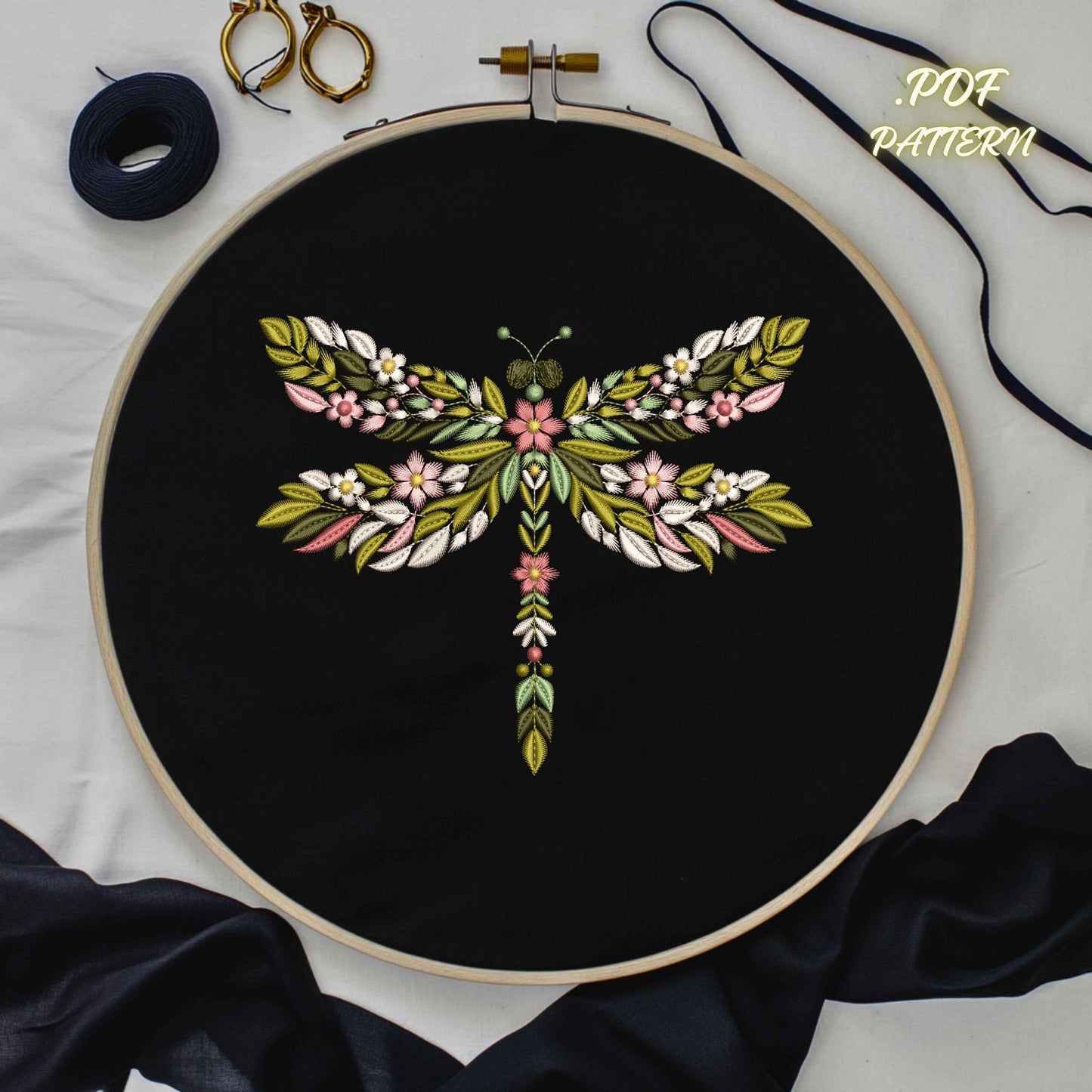 Dragonfly Hand Embroidery Pattern – Digital PDF for DIY Needlework, Instant Download, Dragonfly Pattern, Insect Pattern, Hoop Art Embroidery