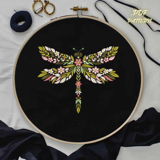 Dragonfly Hand Embroidery Pattern – Digital PDF for DIY Needlework, Instant Download, Dragonfly Pattern, Insect Pattern, Hoop Art Embroidery